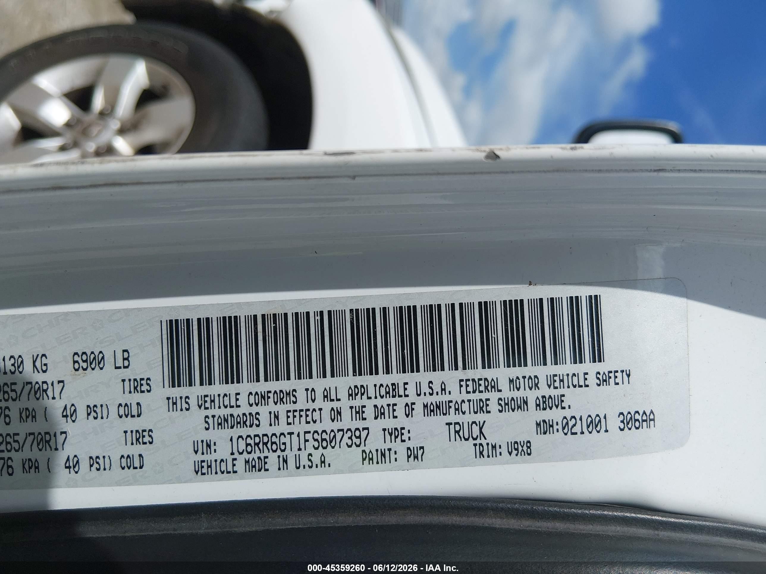 2015 Ram 1500 Slt Белый vin: 1C6RR6GT1FS607397