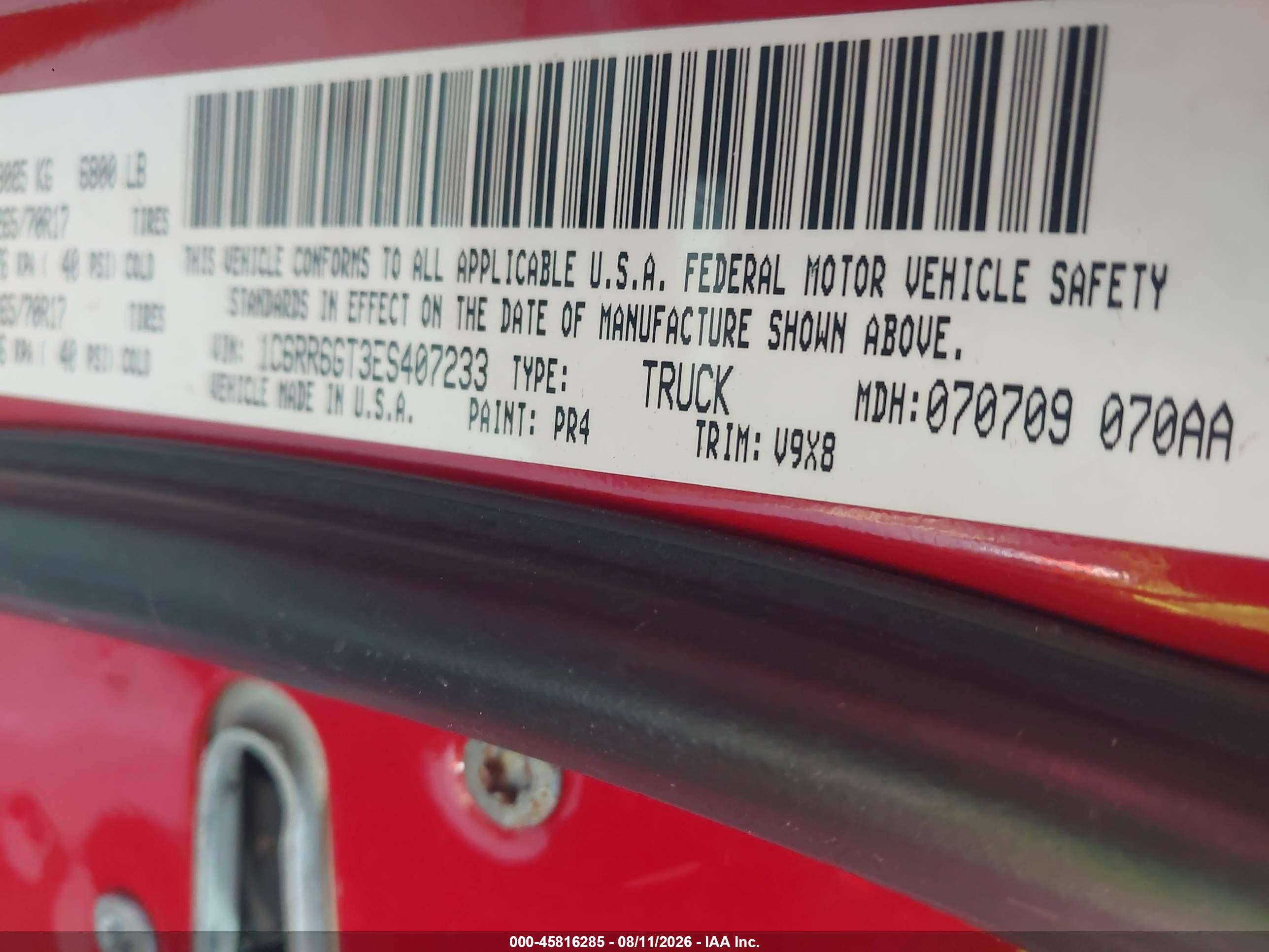 2014 Ram 1500 Slt Red vin: 1C6RR6GT3ES407233