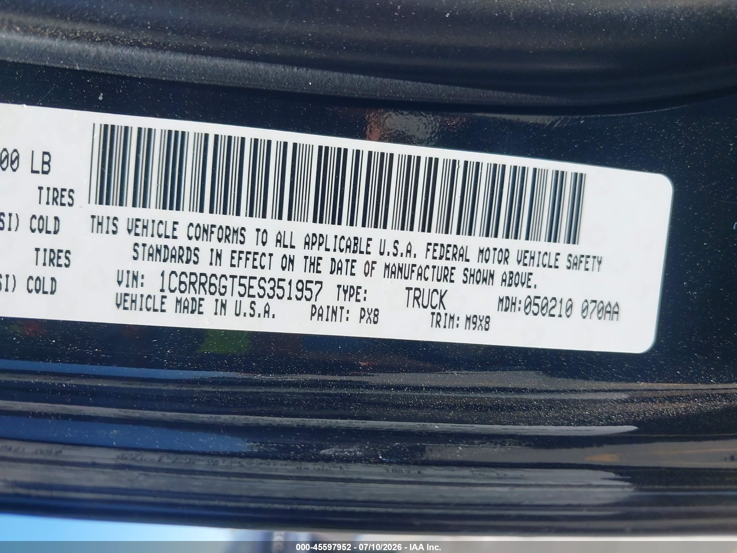 2014 Ram 1500 Big Horn Black vin: 1C6RR6GT5ES351957