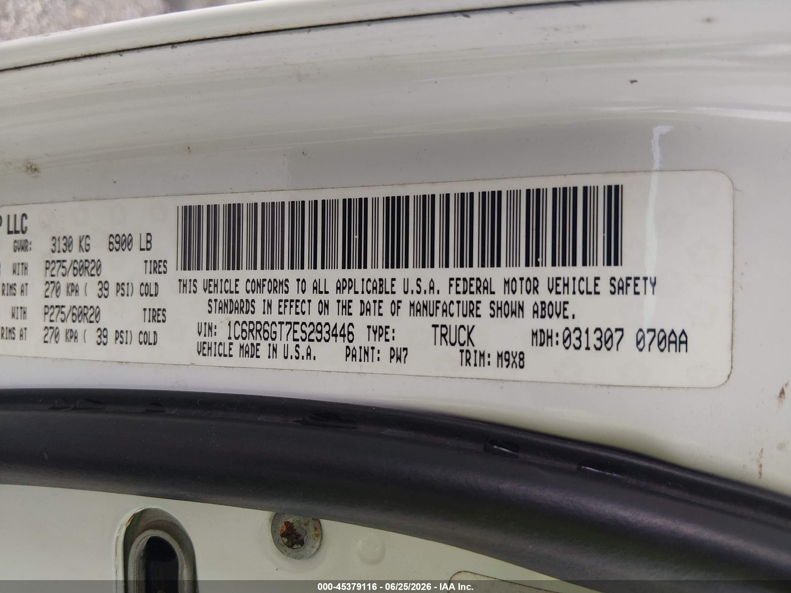2014 Ram 1500 Big Horn White vin: 1C6RR6GT7ES293446
