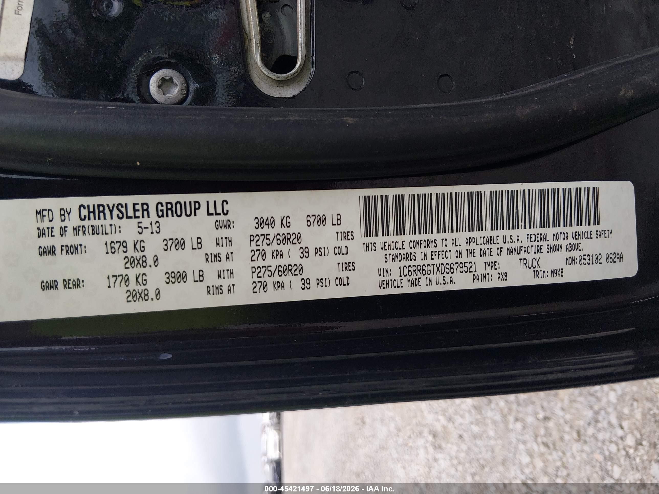 2013 Ram 1500 Big Horn Black vin: 1C6RR6GTXDS679521