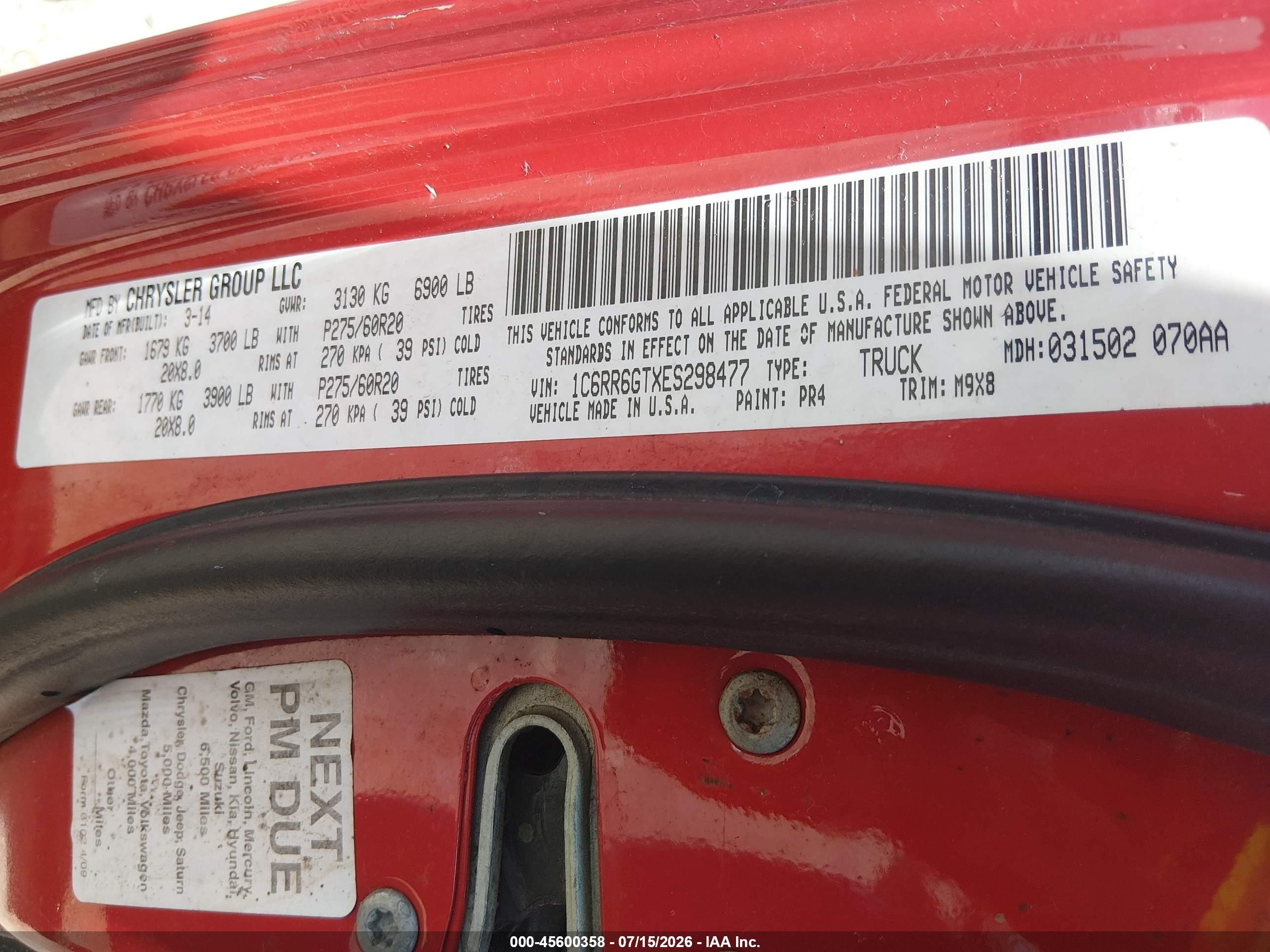 2014 Ram 1500 Big Horn Red vin: 1C6RR6GTXES298477