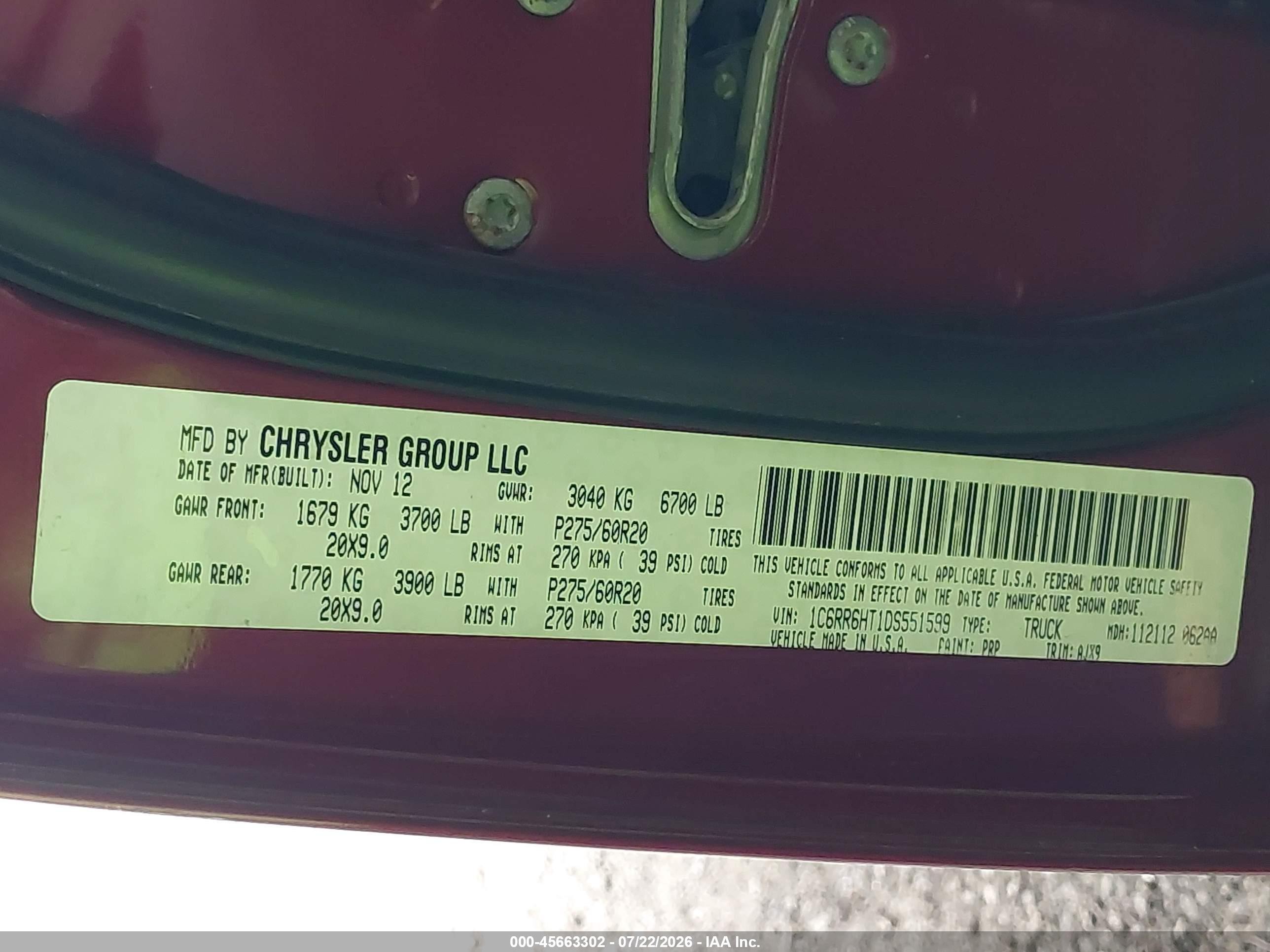 2013 Ram 1500 Sport Red vin: 1C6RR6HT1DS551599