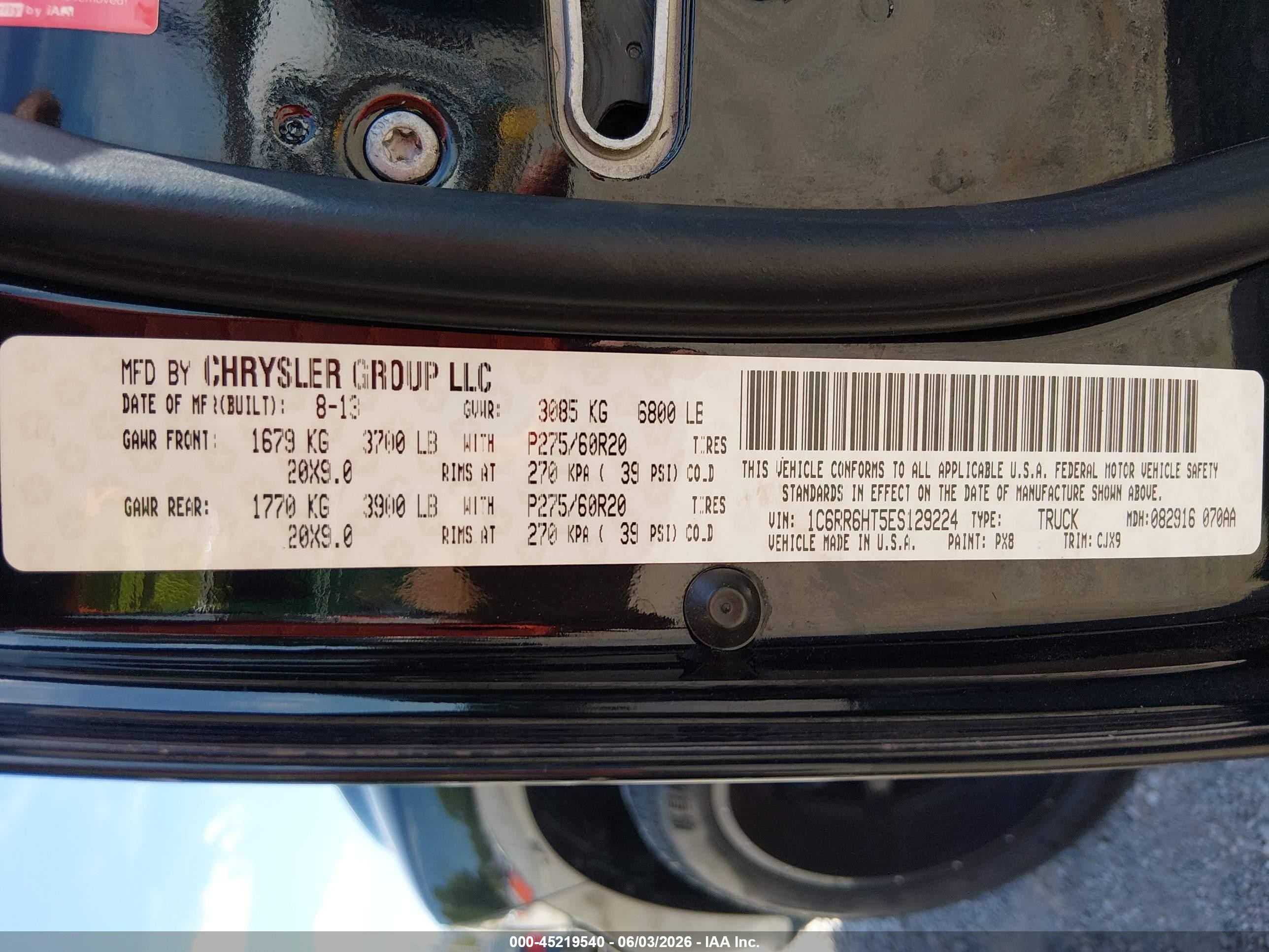 2014 Ram 1500 Sport Black vin: 1C6RR6HT5ES129224