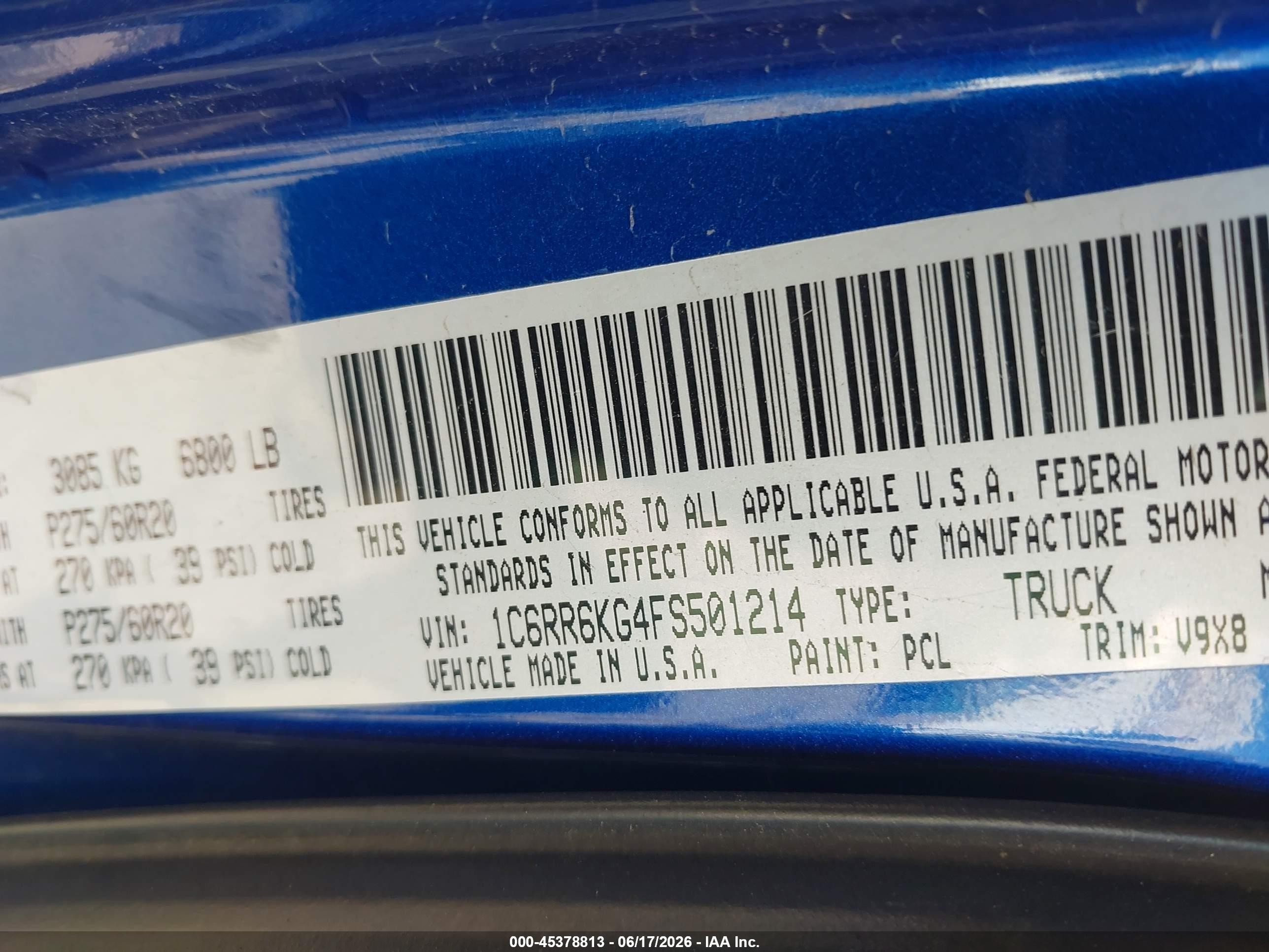 2015 Ram 1500 Express Blue vin: 1C6RR6KG4FS501214