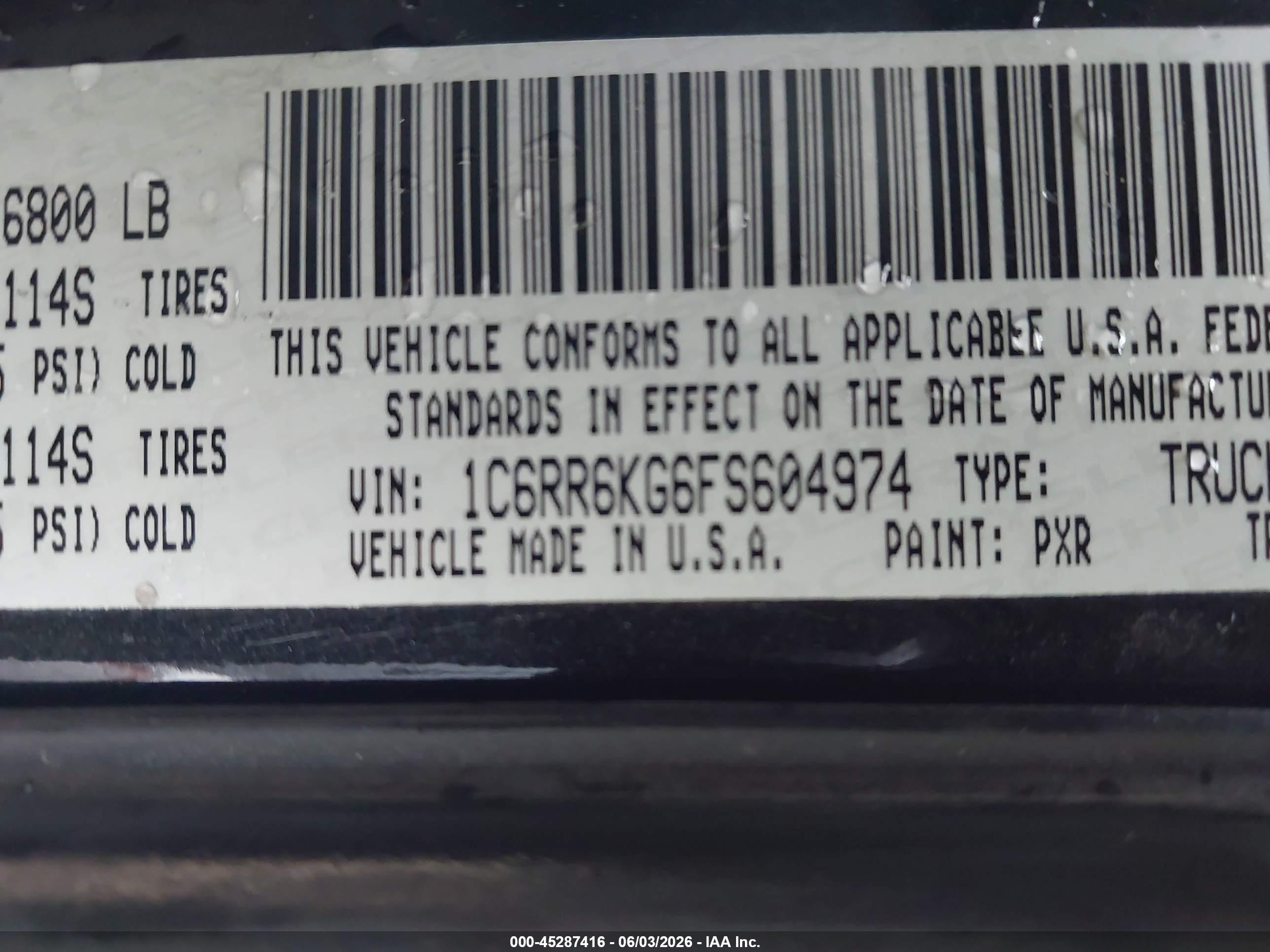 2015 Ram 1500 Express Черный vin: 1C6RR6KG6FS604974