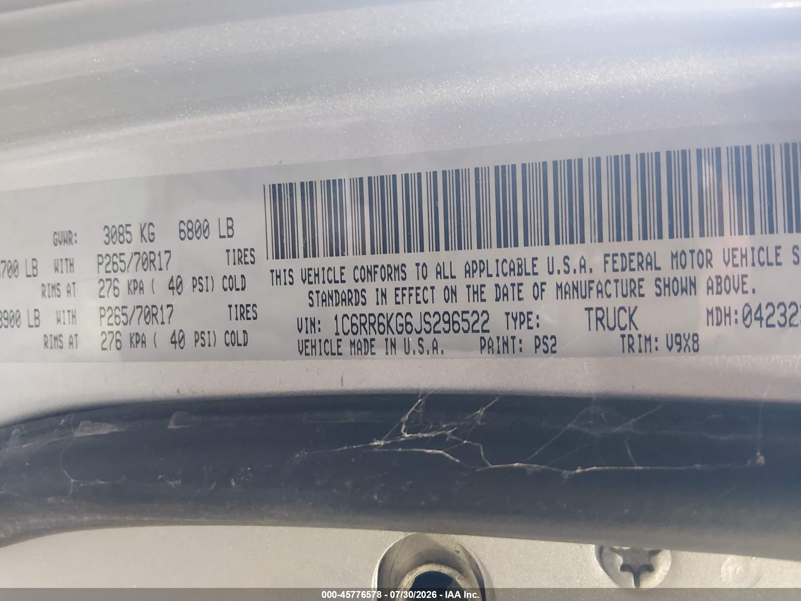 2018 Ram 1500 Tradesman  4x2 5'7 Box Silver vin: 1C6RR6KG6JS296522