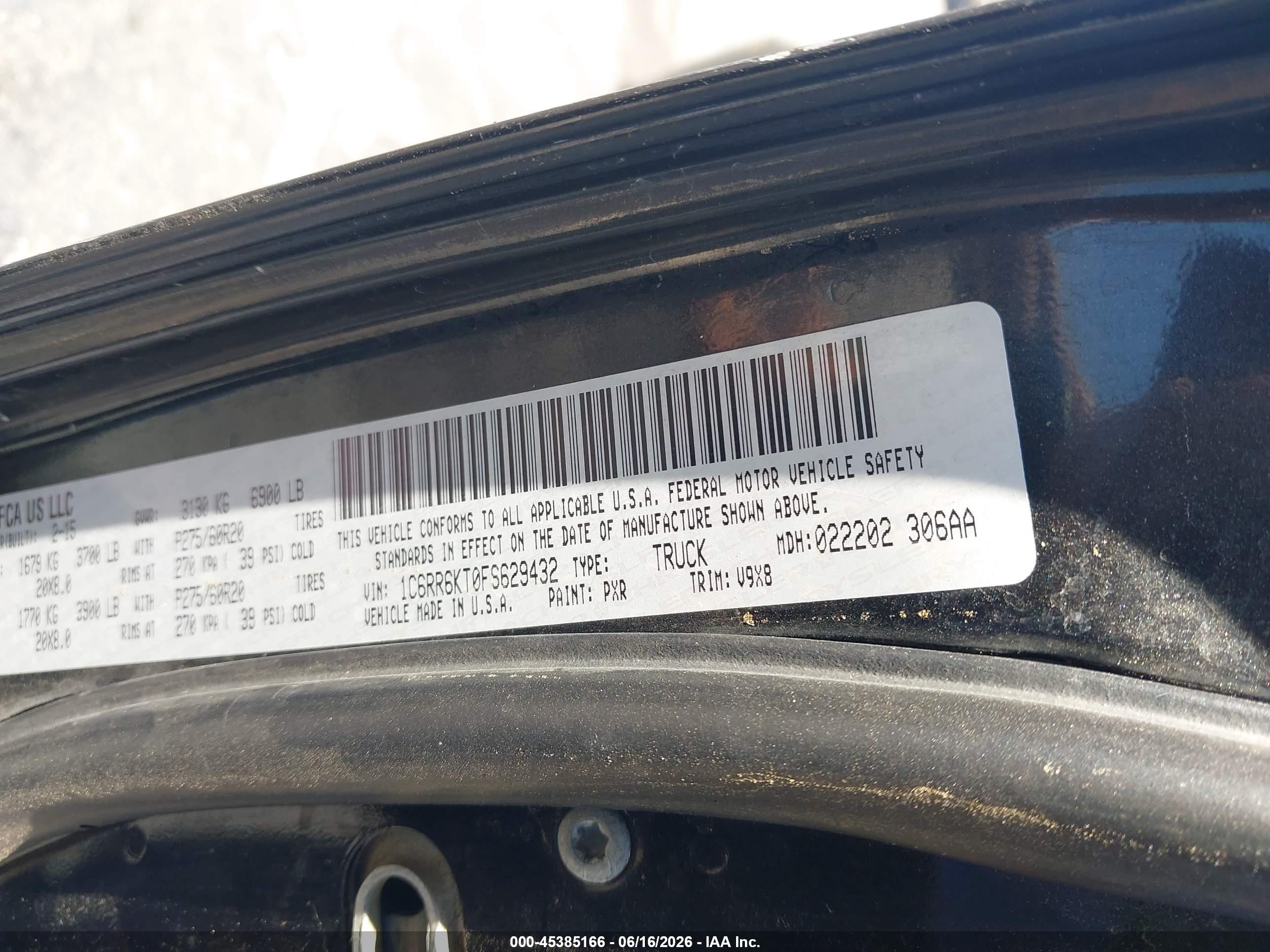 2015 Ram 1500 Express Черный vin: 1C6RR6KT0FS629432