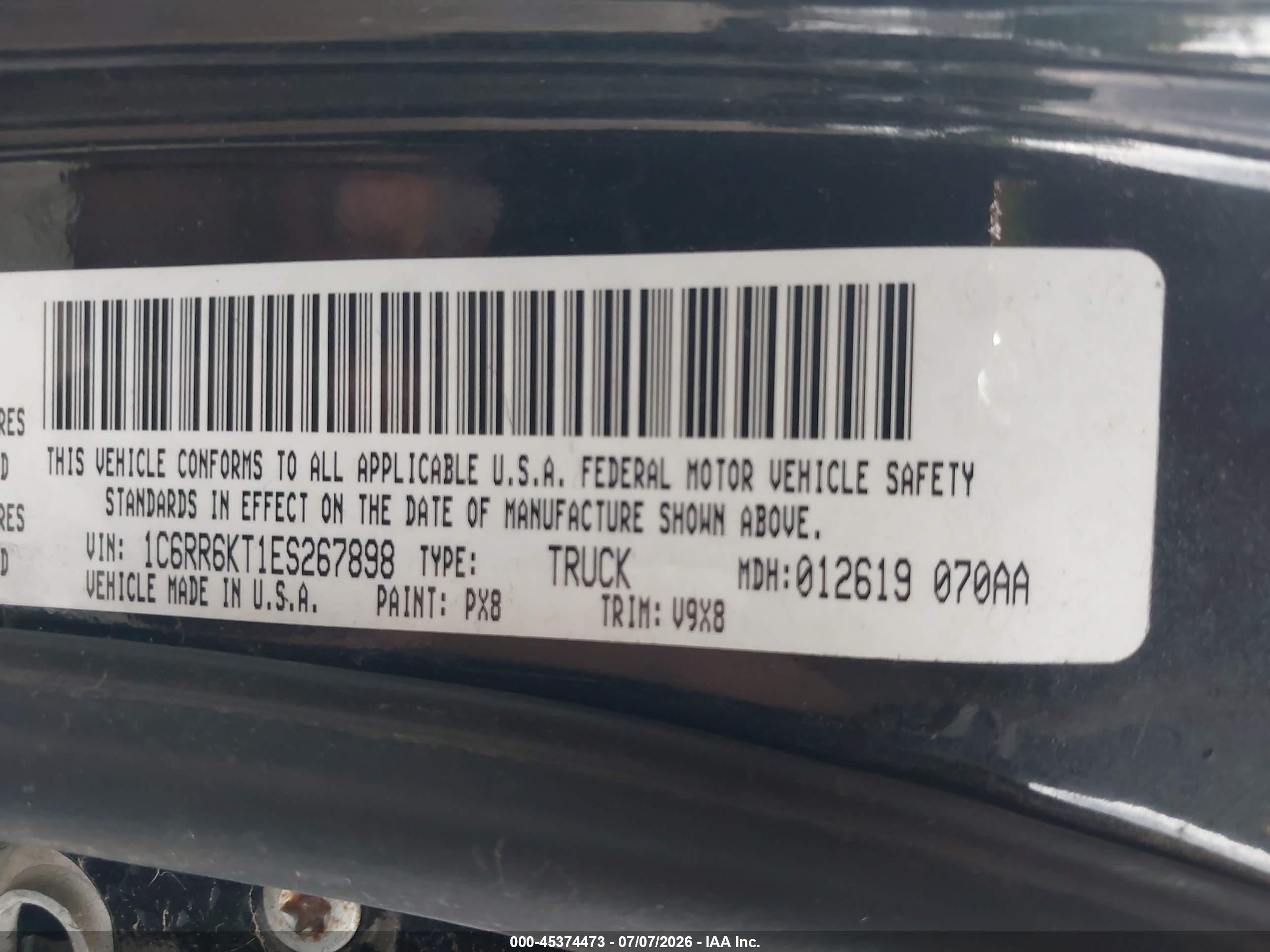 2014 Ram 1500 Express Черный vin: 1C6RR6KT1ES267898