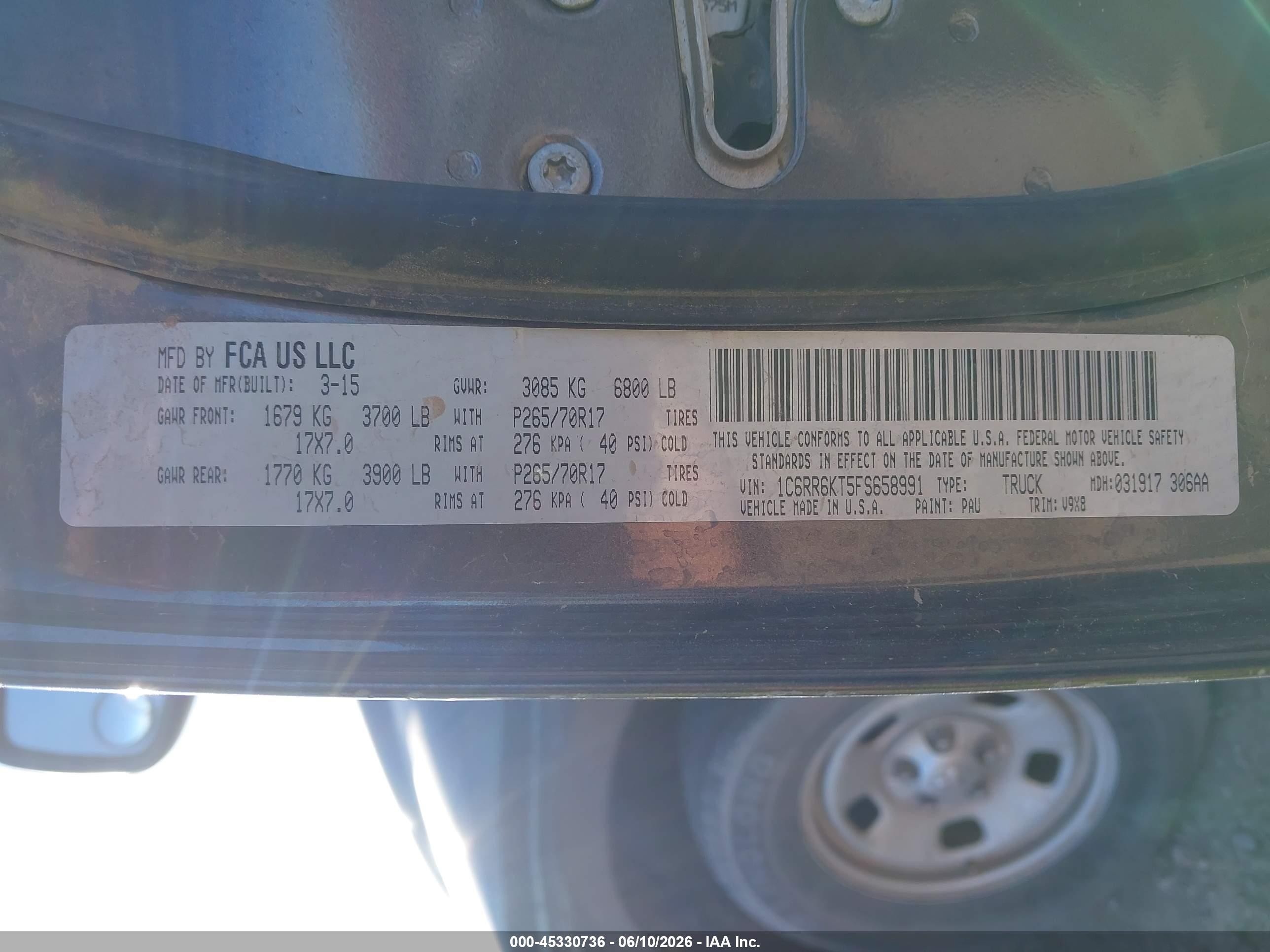2015 Ram 1500 Tradesman Gray vin: 1C6RR6KT5FS658991