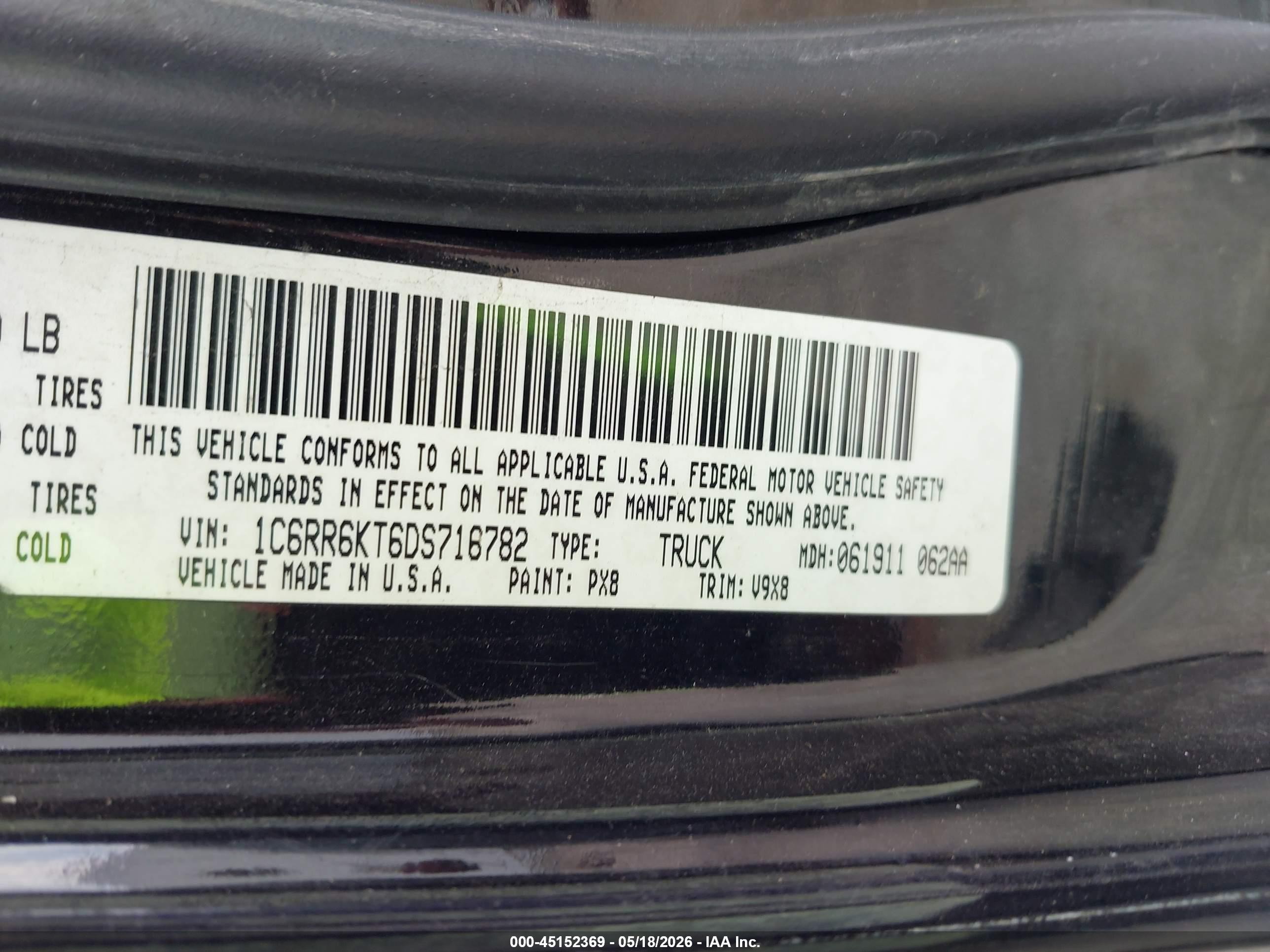 2013 Ram 1500 Express Black vin: 1C6RR6KT6DS716782