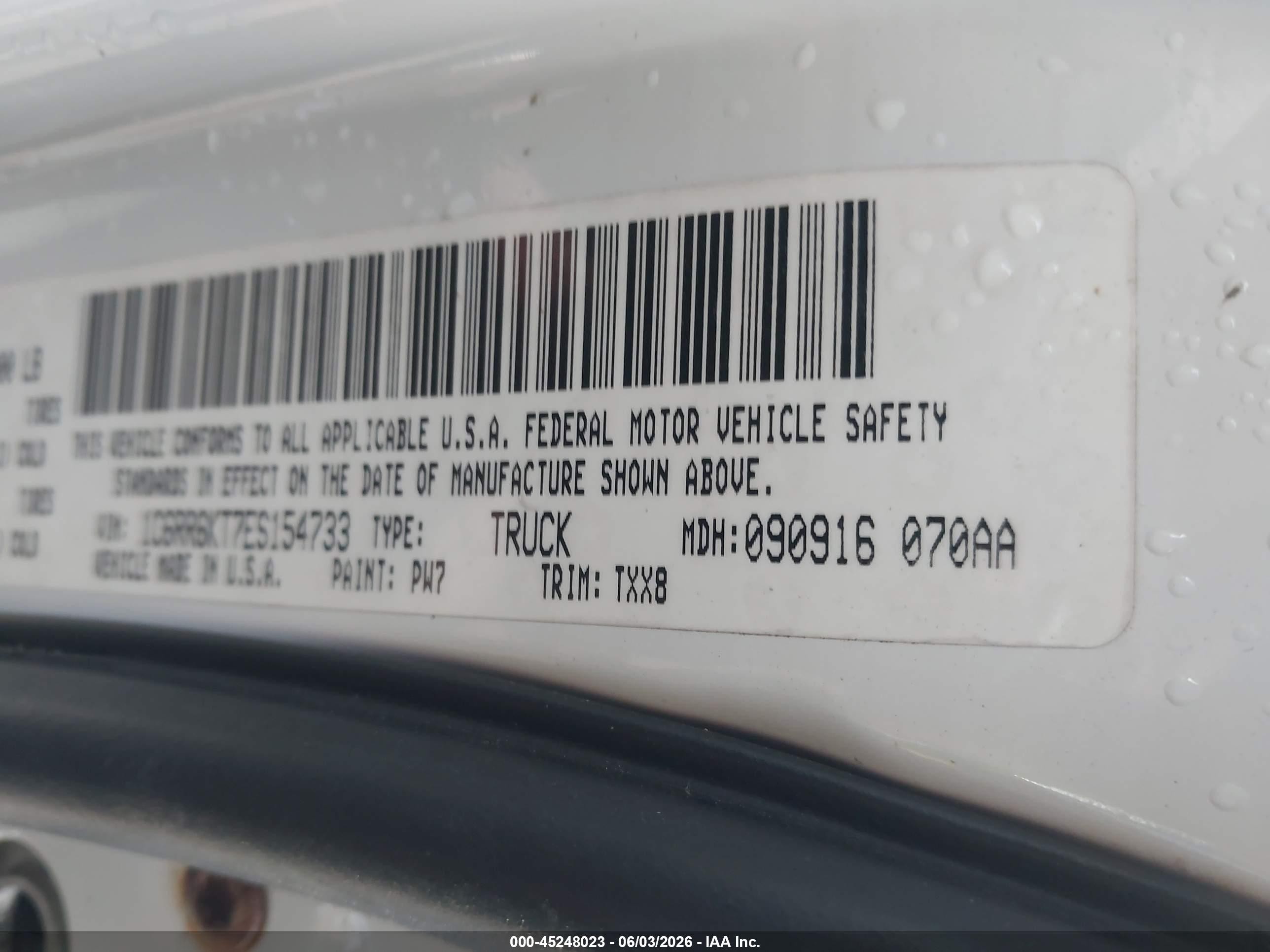 2014 Ram 1500 Tradesman White vin: 1C6RR6KT7ES154733