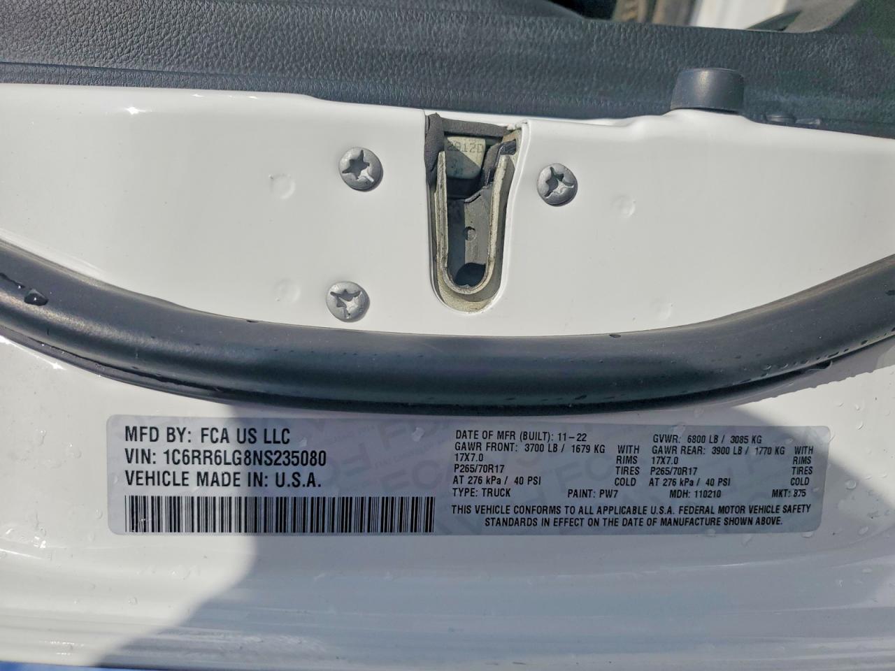 2022 Ram 1500 Classic Slt White vin: 1C6RR6LG8NS235080