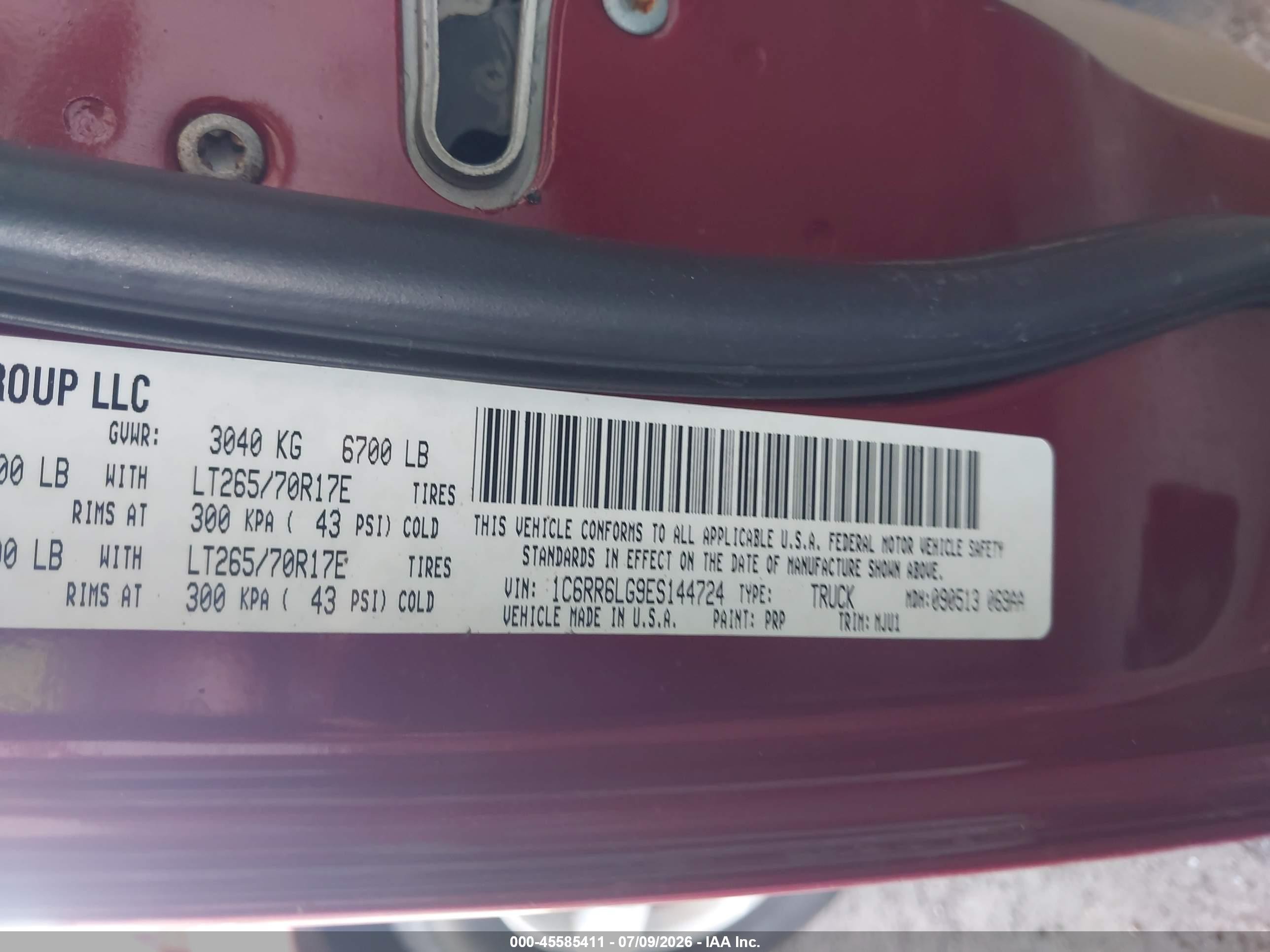 2014 Ram 1500 Outdoorsman Red vin: 1C6RR6LG9ES144724