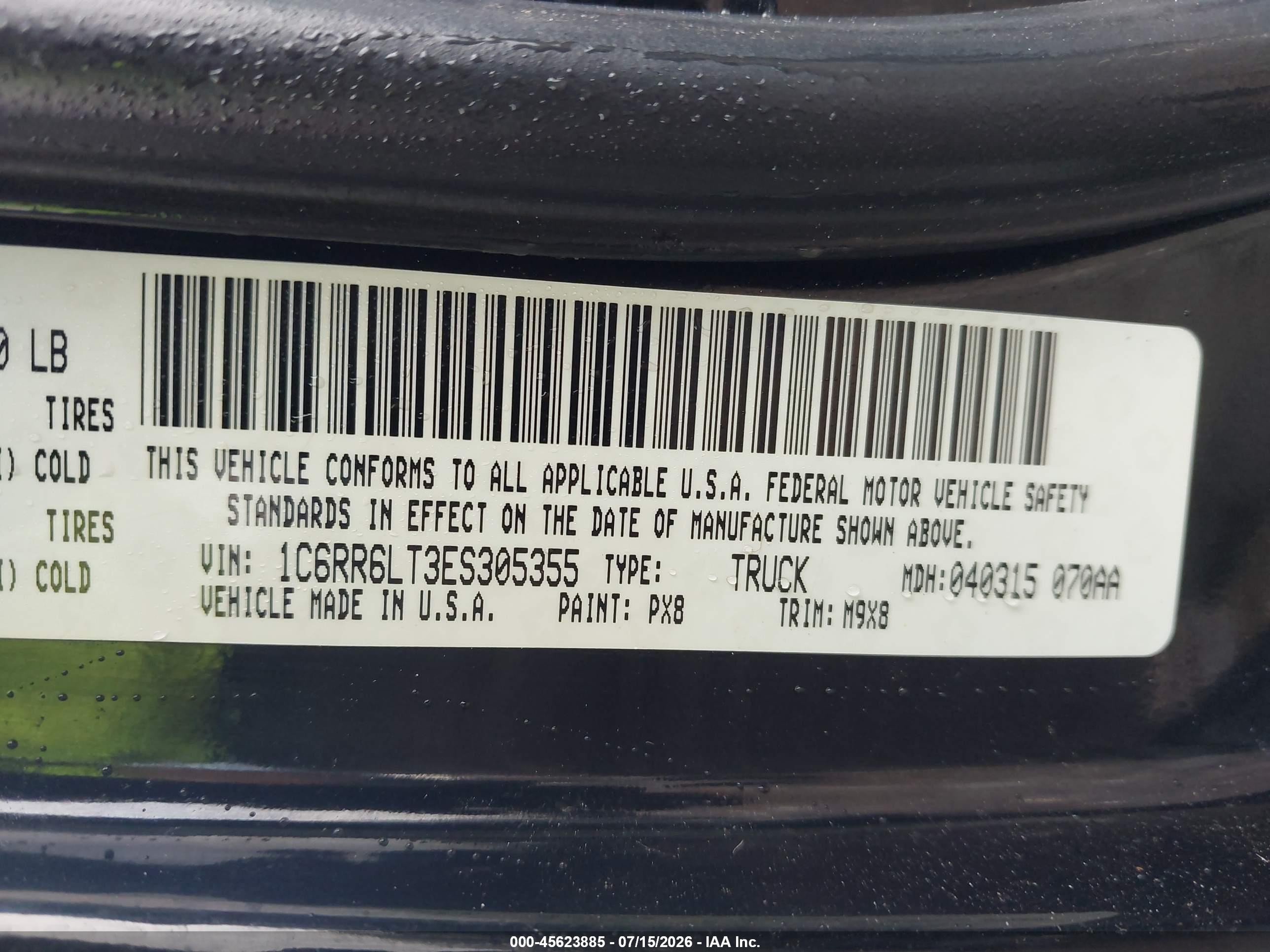 2014 Ram 1500 Lone Star Black vin: 1C6RR6LT3ES305355