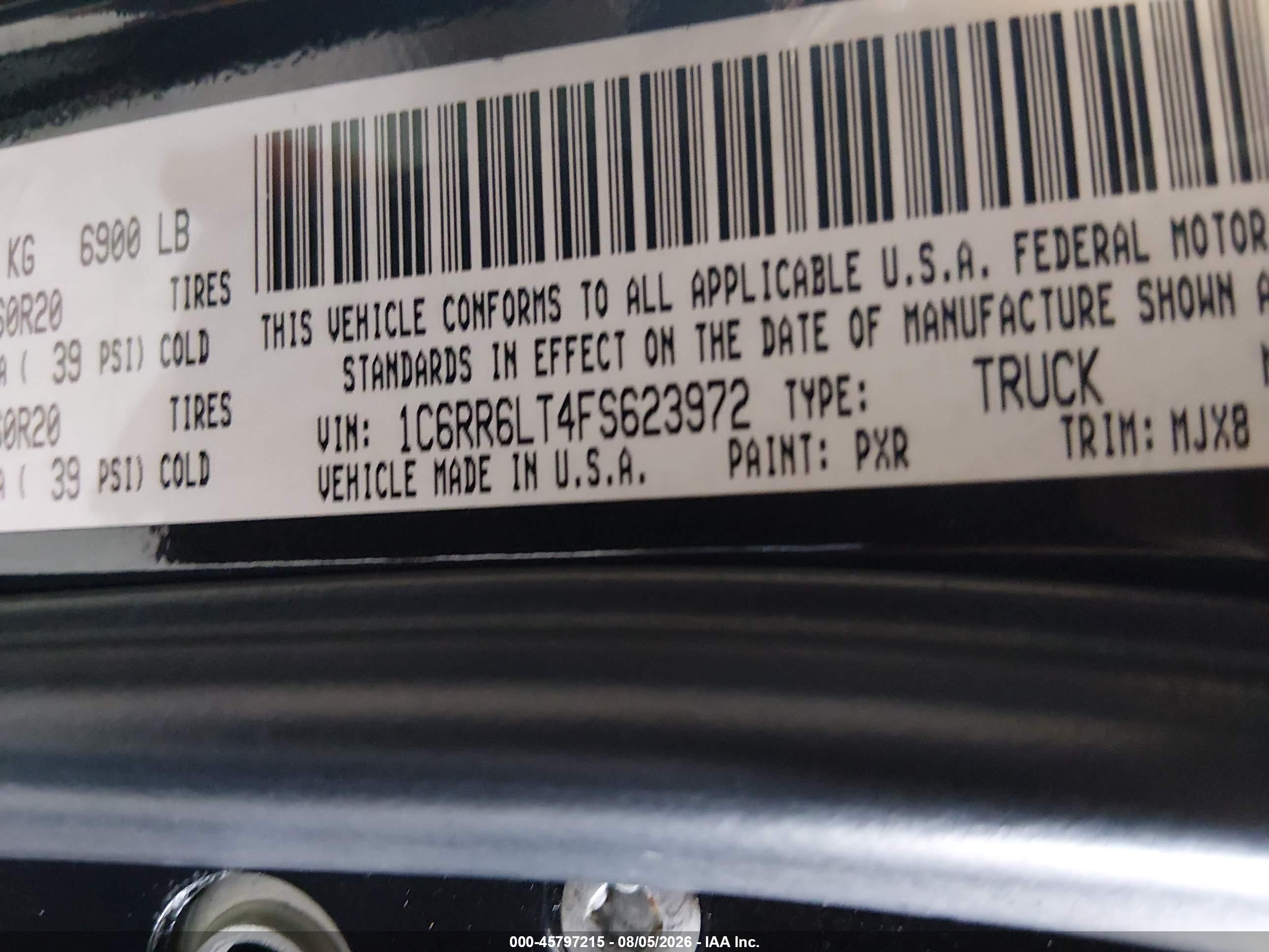 2015 Ram 1500 Big Horn Black vin: 1C6RR6LT4FS623972