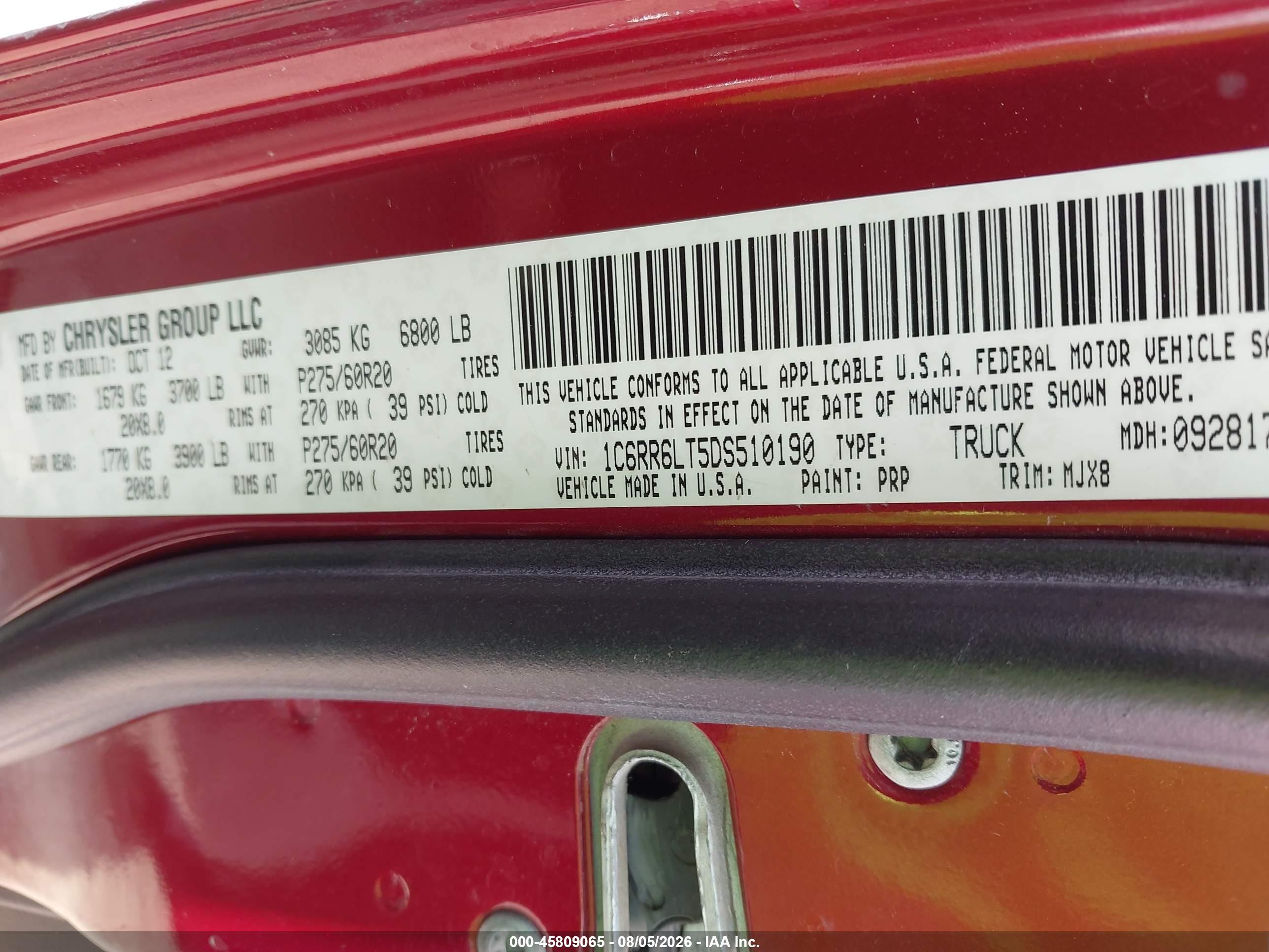 2013 Ram 1500 Lone Star Red vin: 1C6RR6LT5DS510190