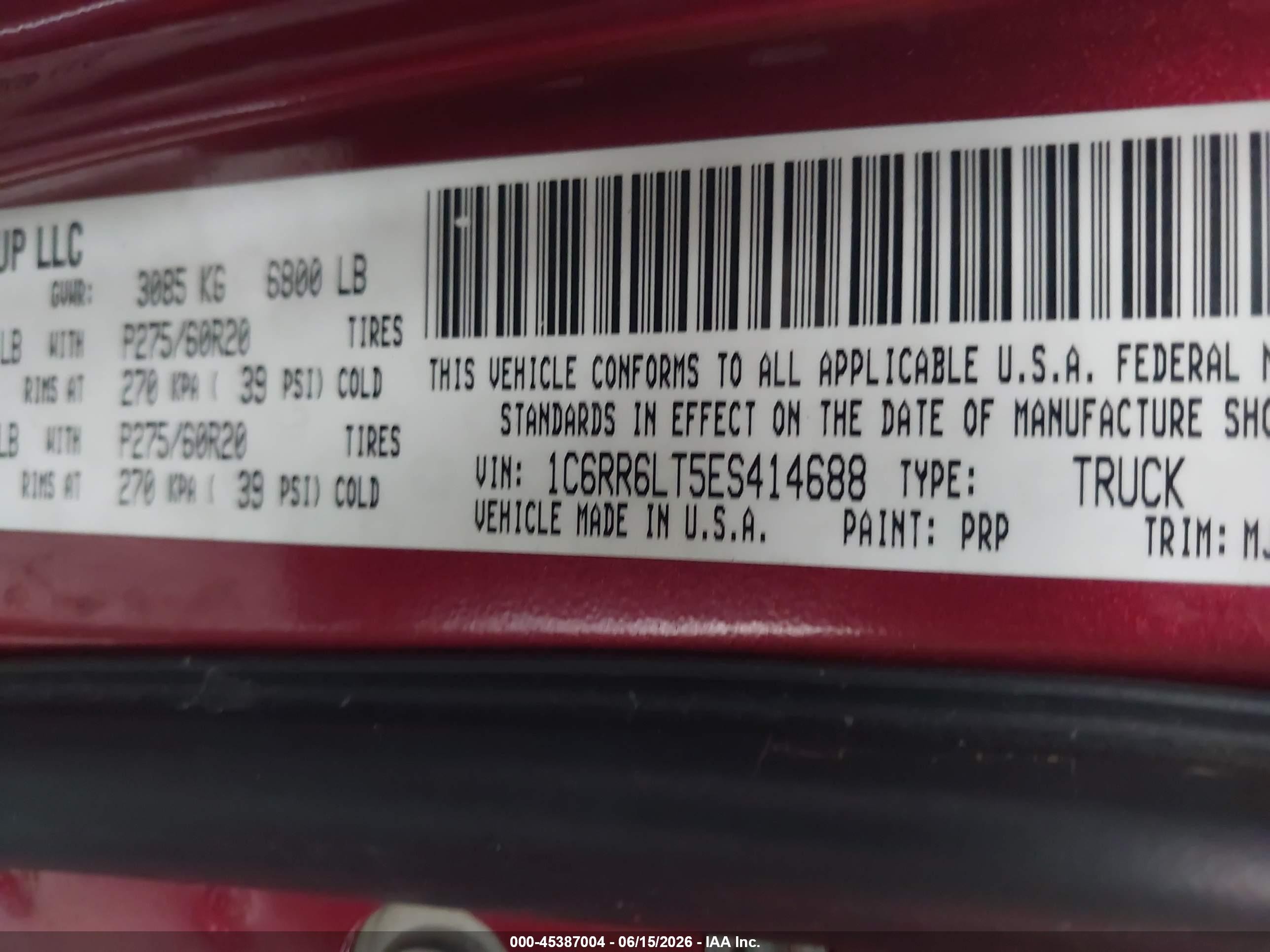 2014 Ram 1500 Lone Star Red vin: 1C6RR6LT5ES414688