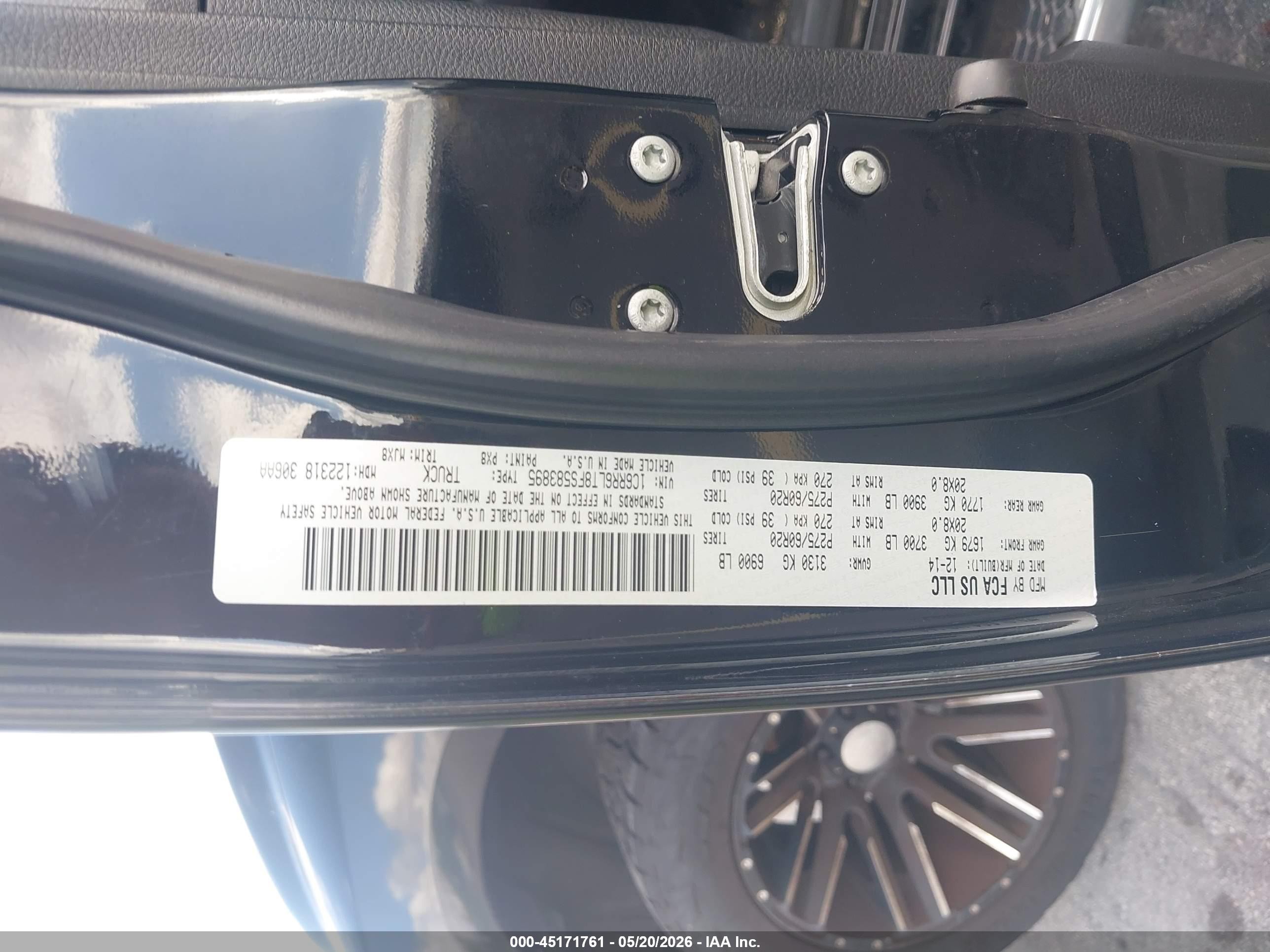 2015 Ram 1500 Big Horn Black vin: 1C6RR6LT8FS583895