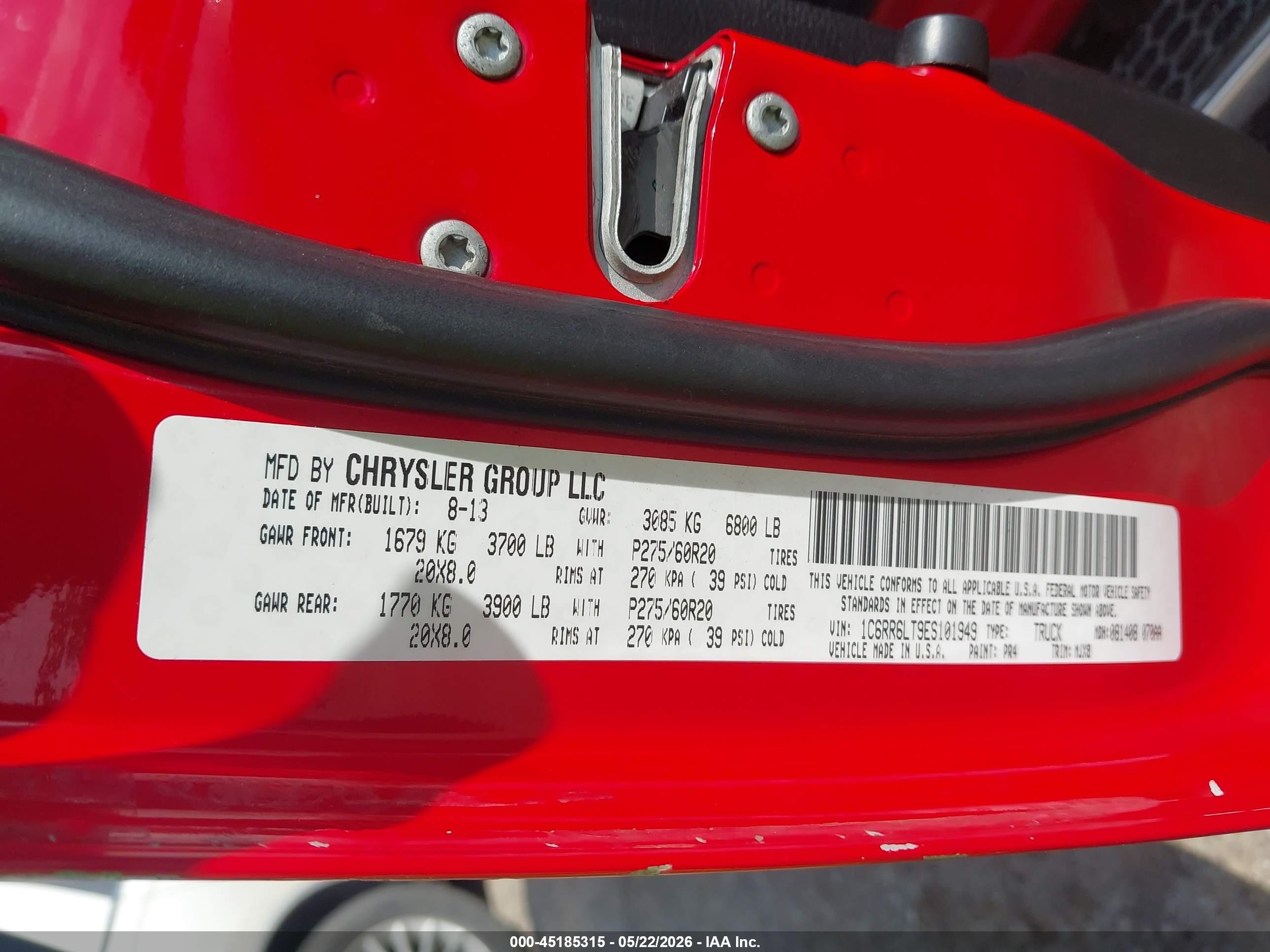2014 Ram 1500 Big Horn Red vin: 1C6RR6LT9ES101949