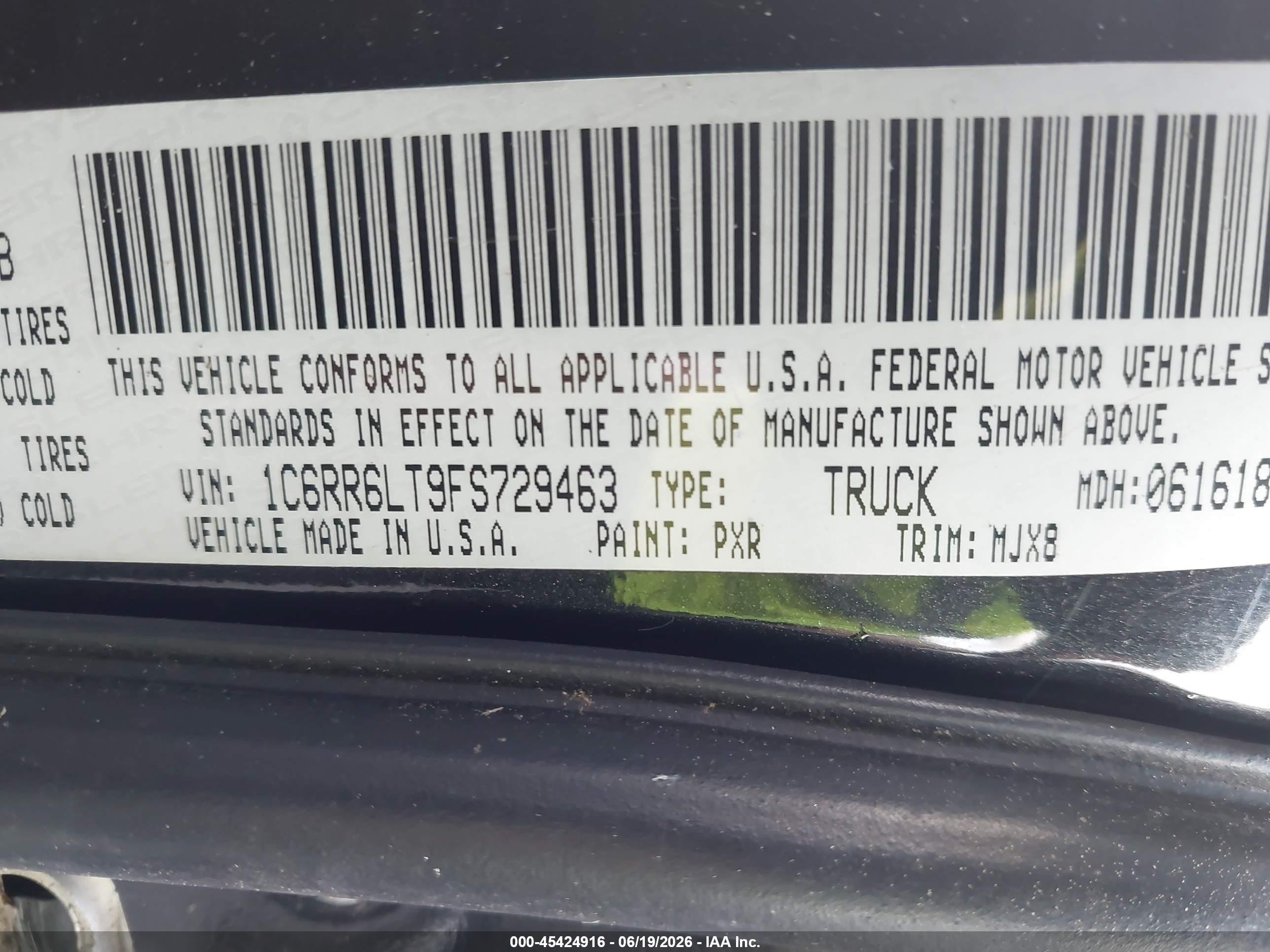 2015 Ram 1500 Lone Star Black vin: 1C6RR6LT9FS729463