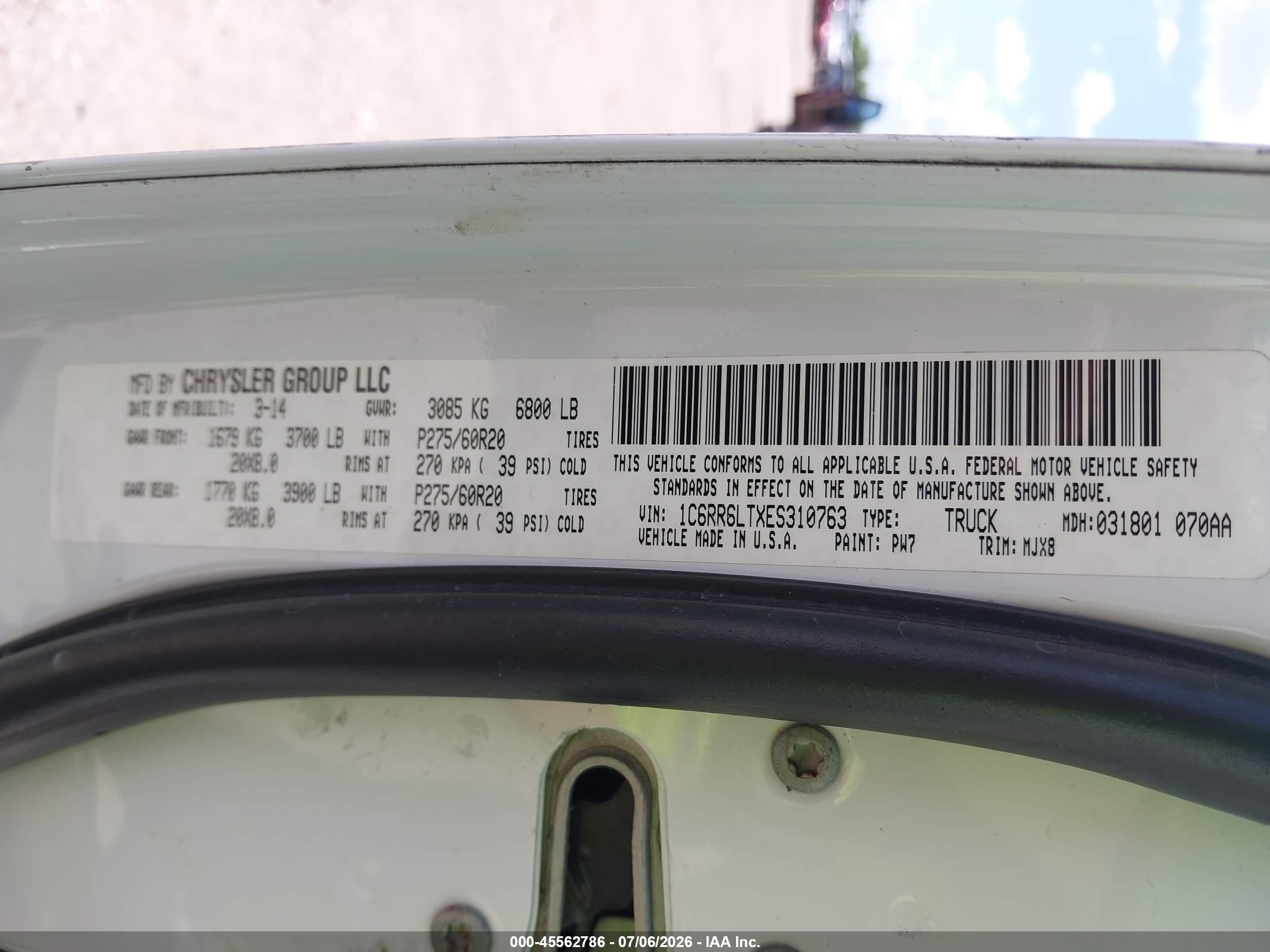 2014 Ram 1500 Lone Star Белый vin: 1C6RR6LTXES310763