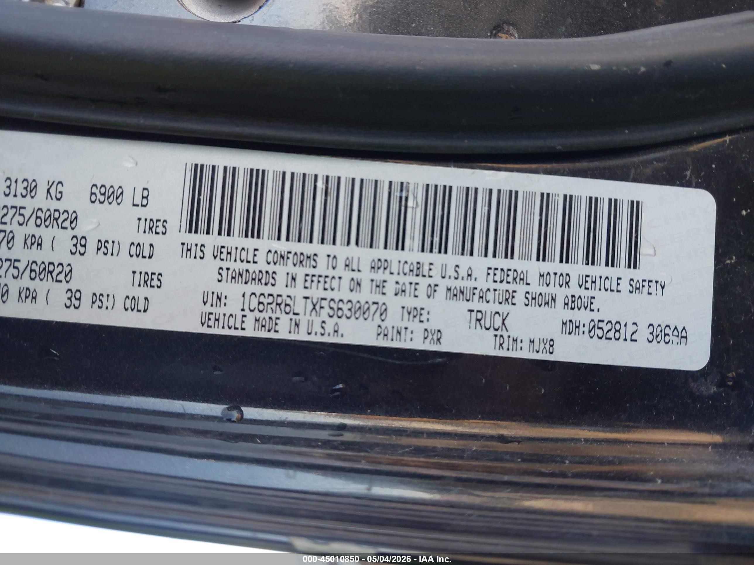 2015 Ram 1500 Outdoorsman Черный vin: 1C6RR6LTXFS630070