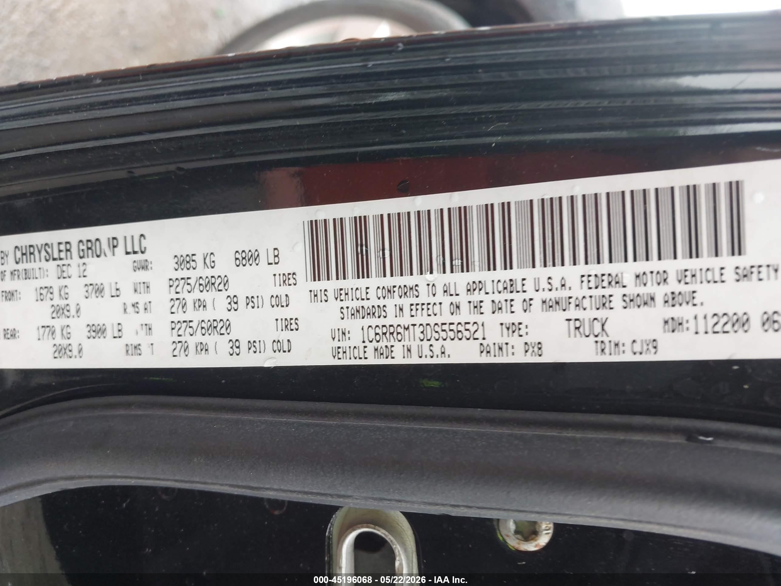 2013 Ram 1500 Sport Черный vin: 1C6RR6MT3DS556521