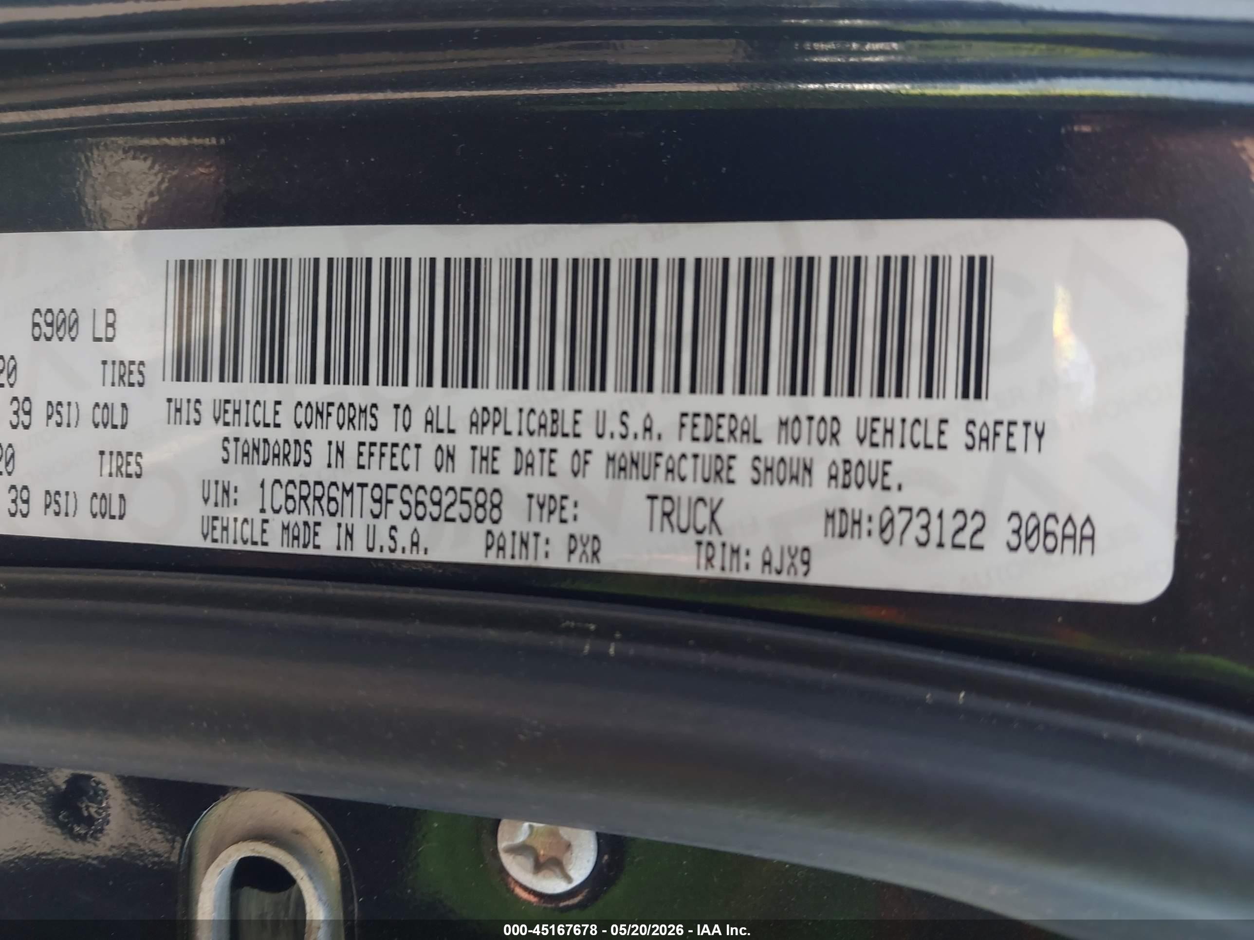 2015 Ram 1500 Sport Black vin: 1C6RR6MT9FS692588