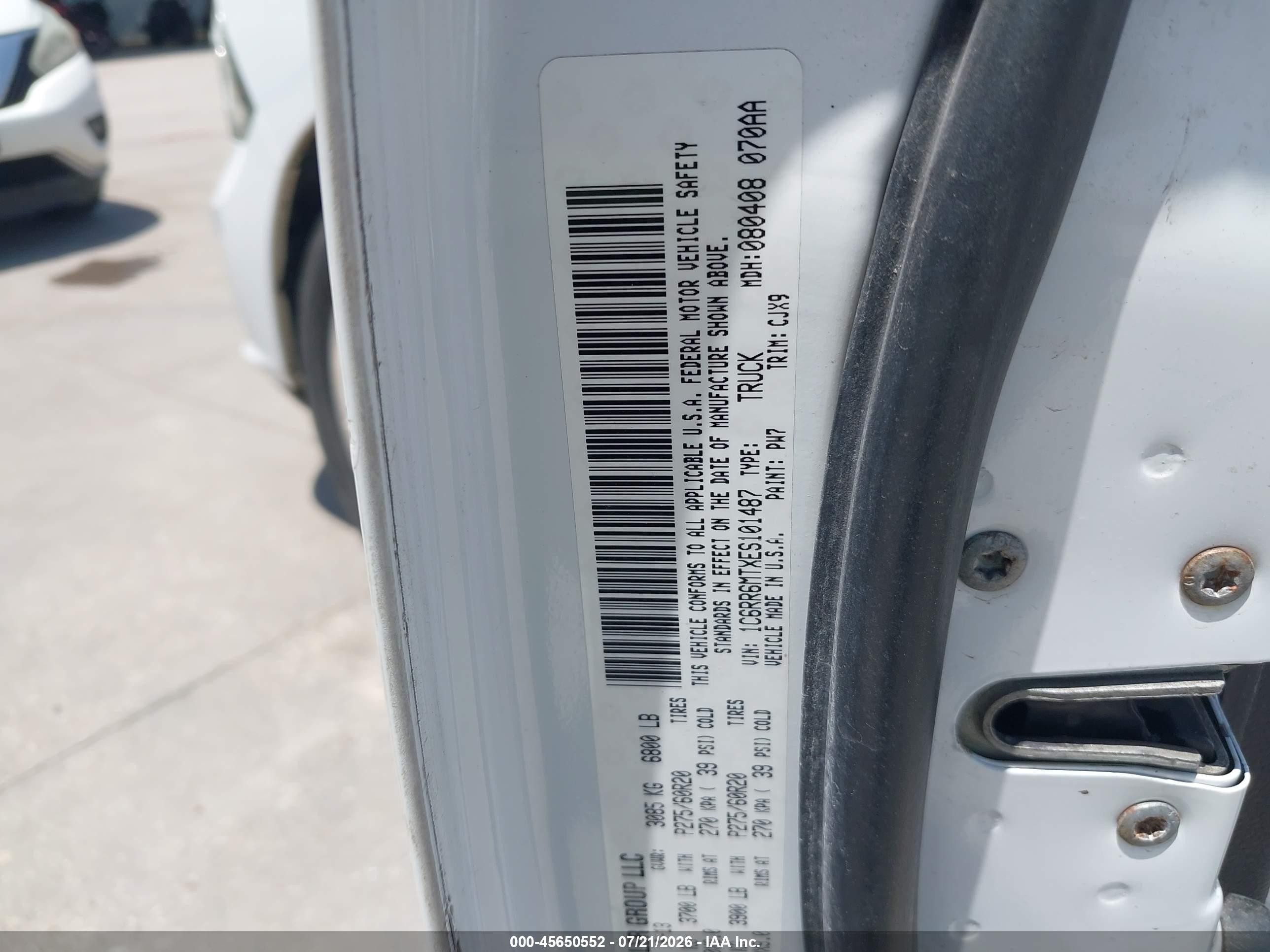 2014 Ram 1500 Sport Белый vin: 1C6RR6MTXES101487