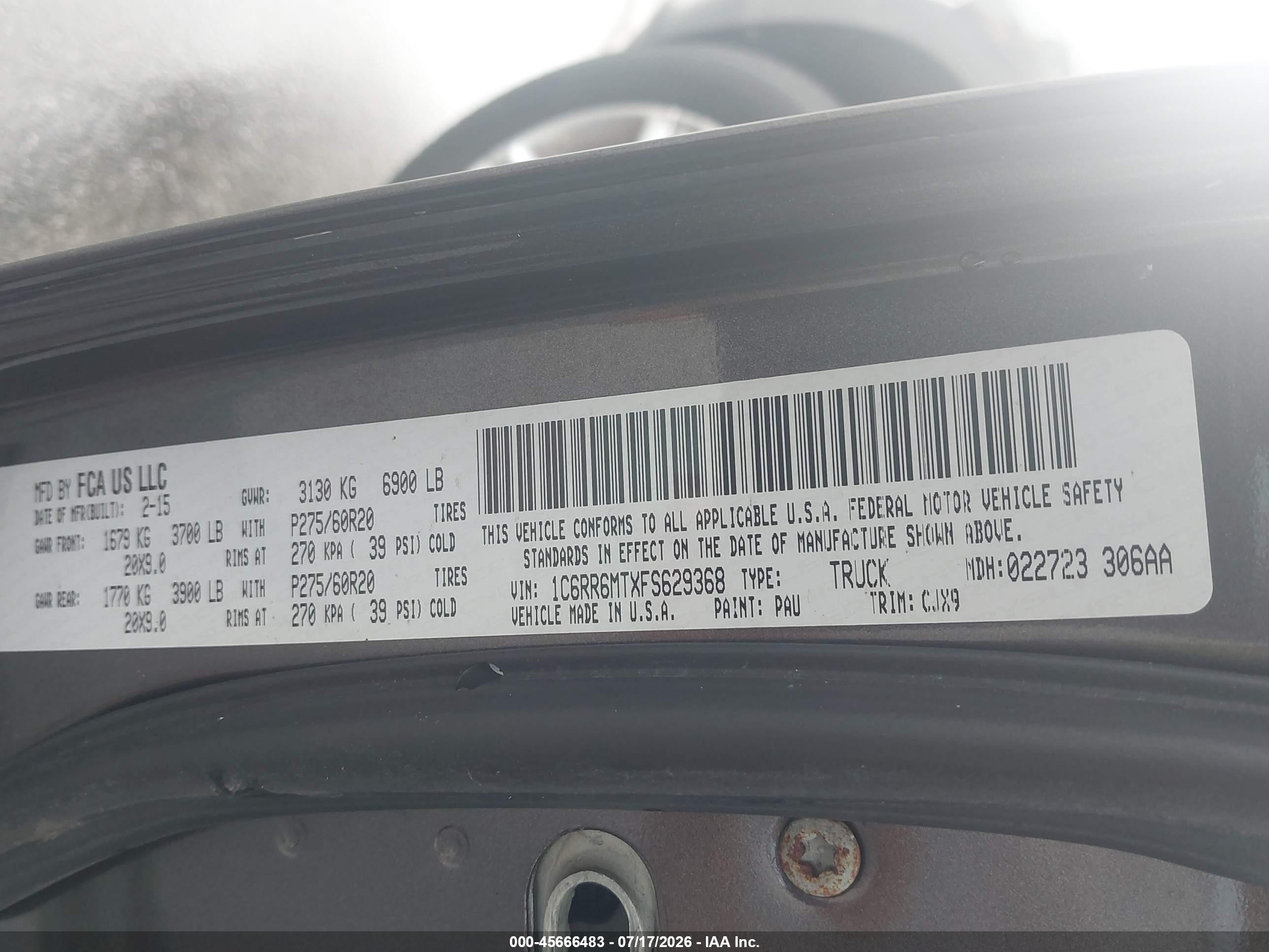 2015 Ram 1500 Sport Черный vin: 1C6RR6MTXFS629368