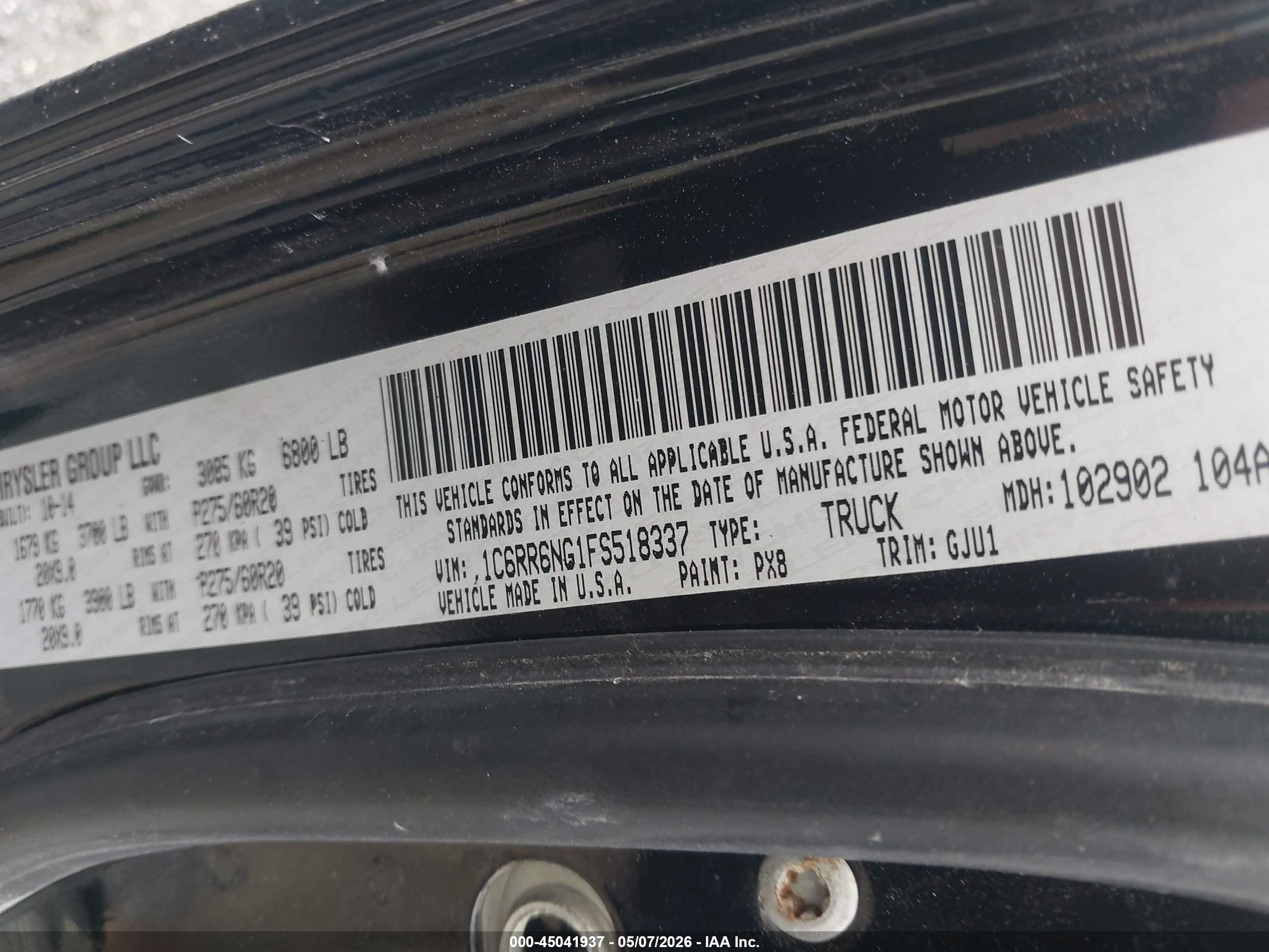 2015 Ram 1500 Laramie Black vin: 1C6RR6NG1FS518337