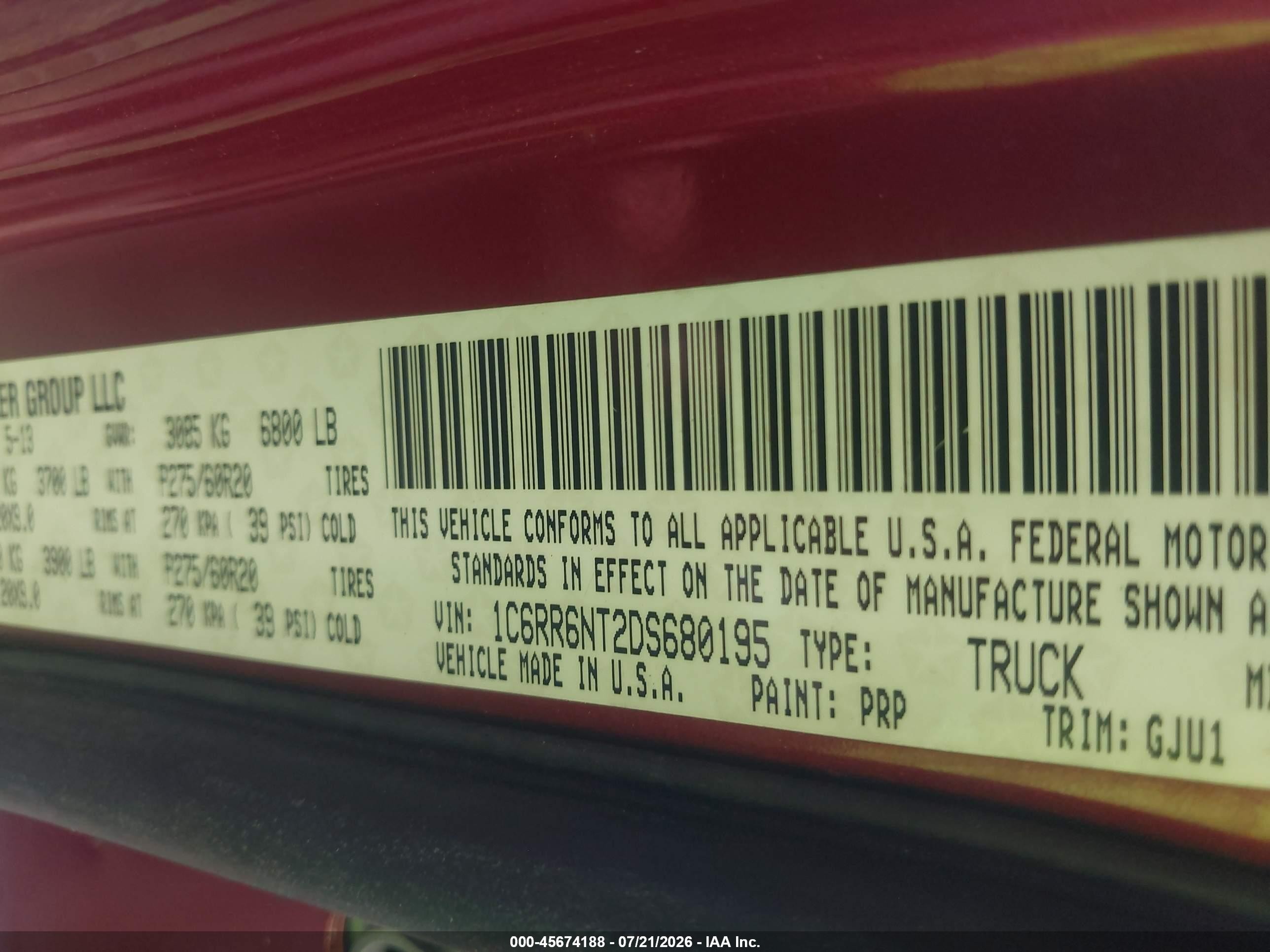 2013 Ram 1500 Laramie Maroon vin: 1C6RR6NT2DS680195