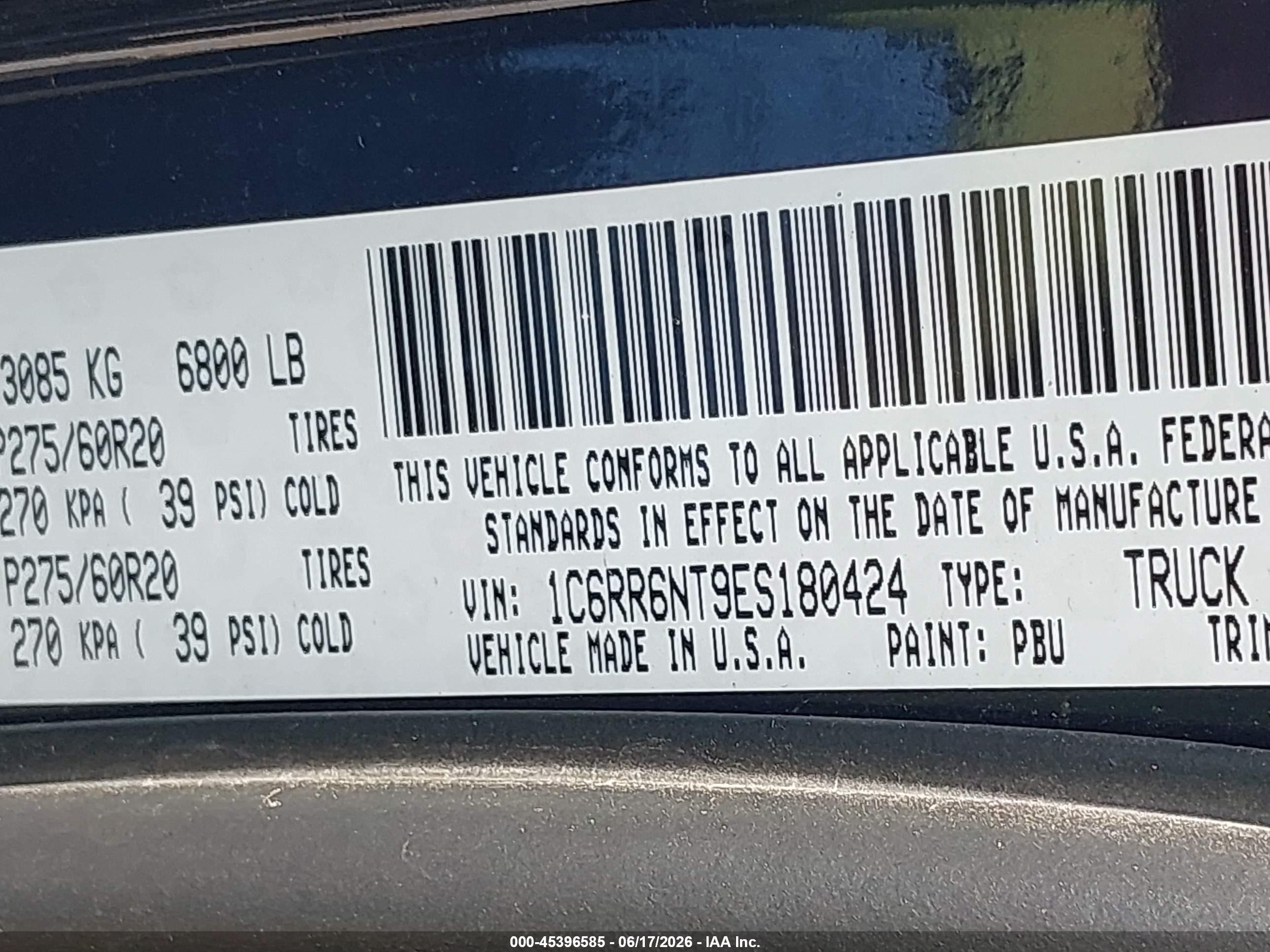 2014 Ram 1500 Laramie Blue vin: 1C6RR6NT9ES180424