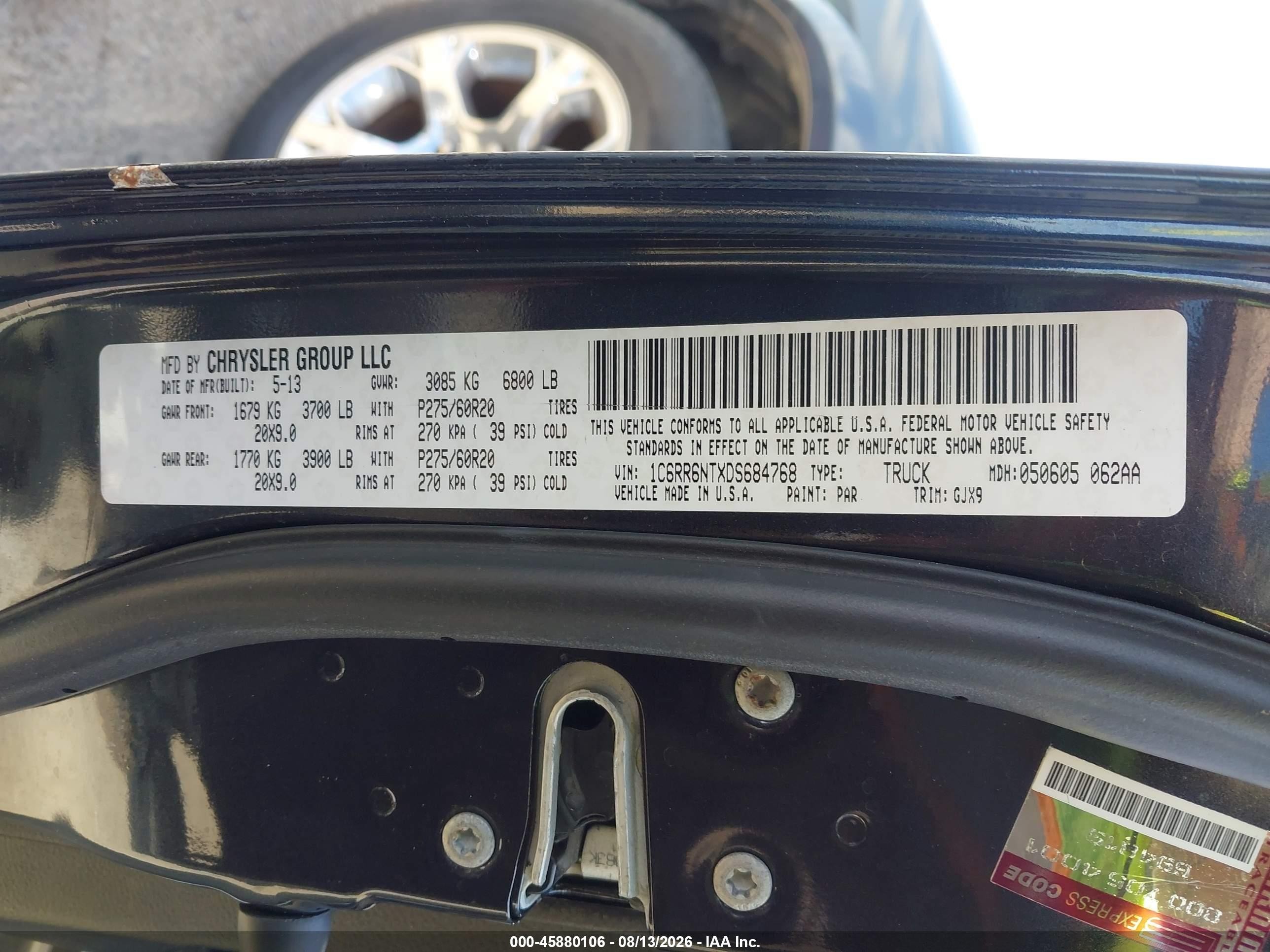 2013 Ram 1500 Laramie Black vin: 1C6RR6NTXDS684768