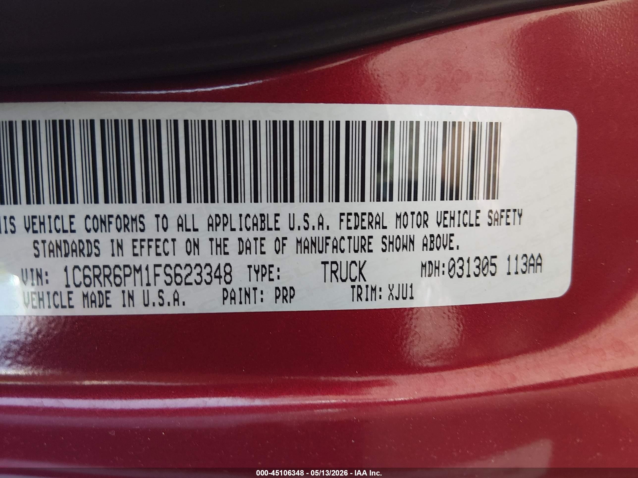 2015 Ram 1500 Laramie Longhorn Red vin: 1C6RR6PM1FS623348