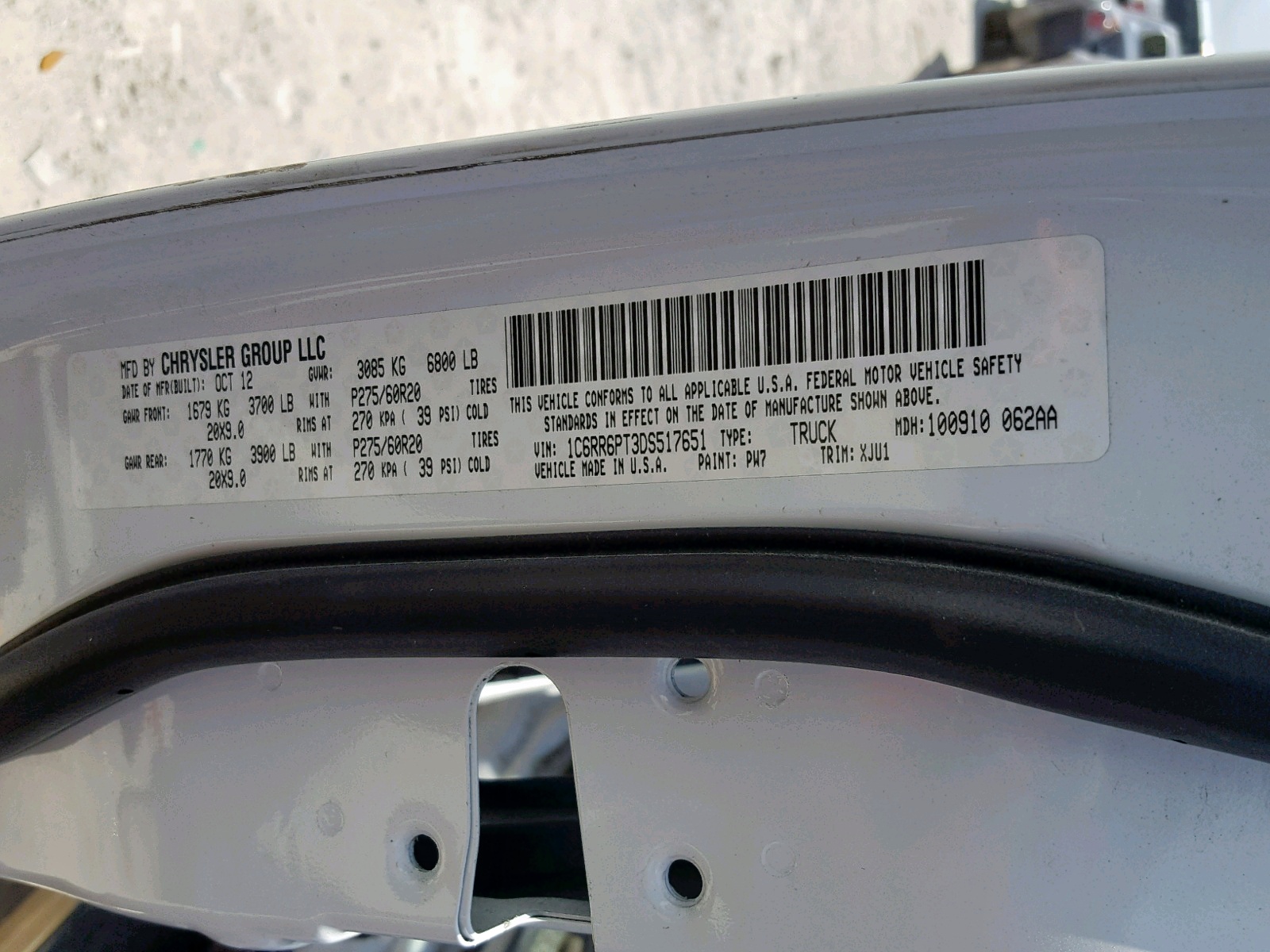 2013 Ram 1500 Longhorn White vin: 1C6RR6PT3DS517651