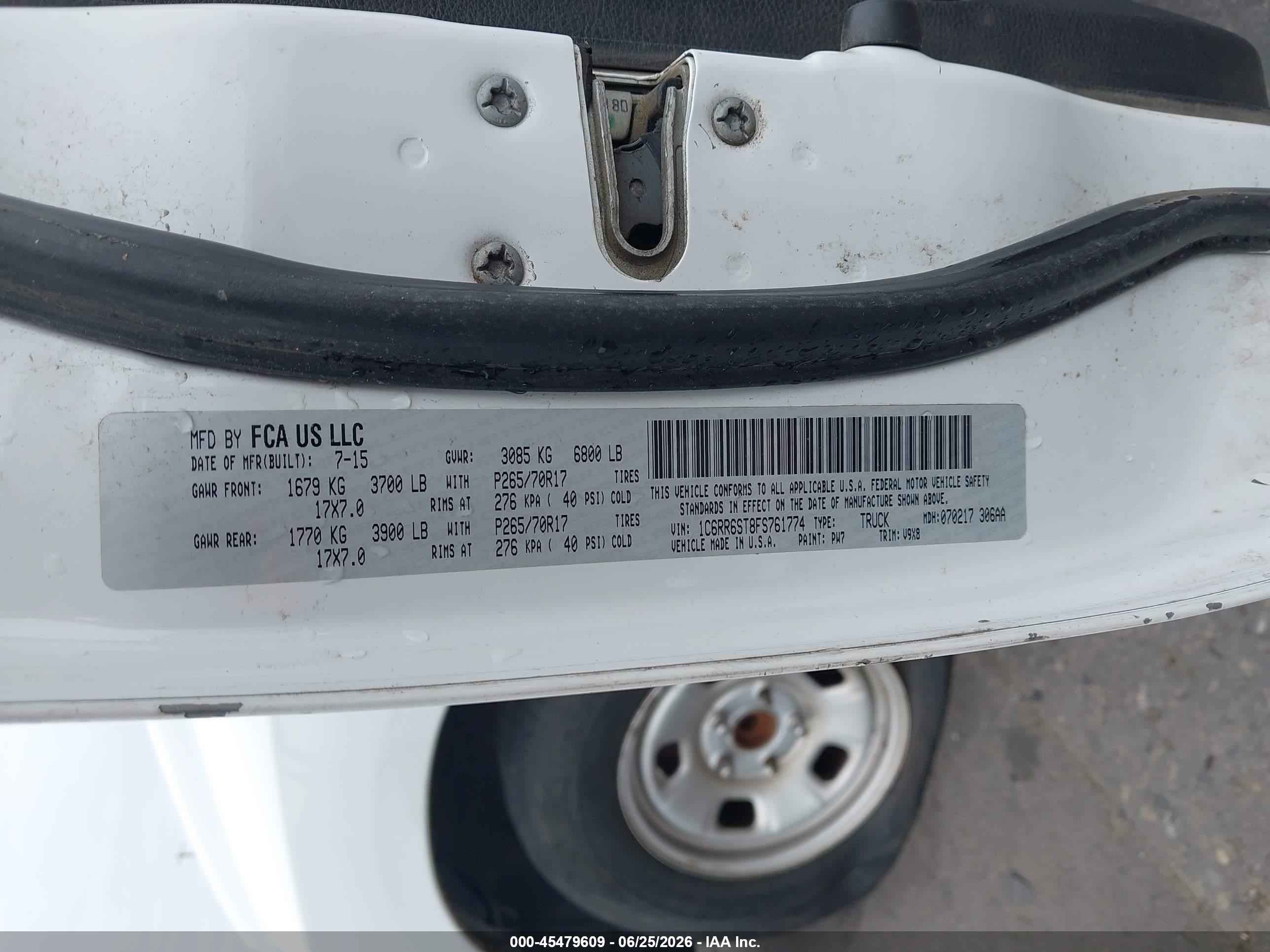 2015 Ram 1500 Tradesman White vin: 1C6RR6ST8FS761774