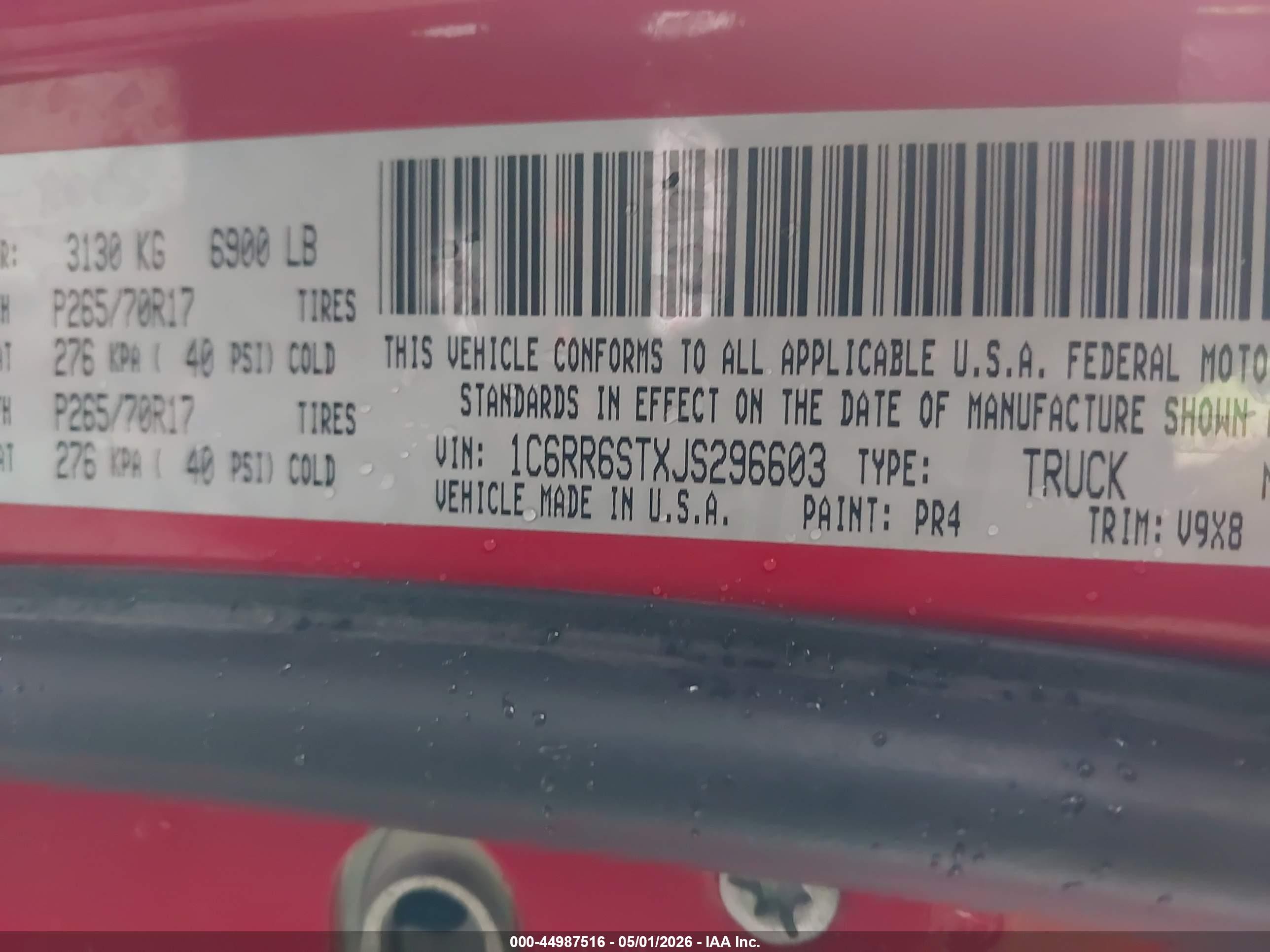 2018 Ram 1500 Tradesman  4x2 6'4 Box Красный vin: 1C6RR6STXJS296603
