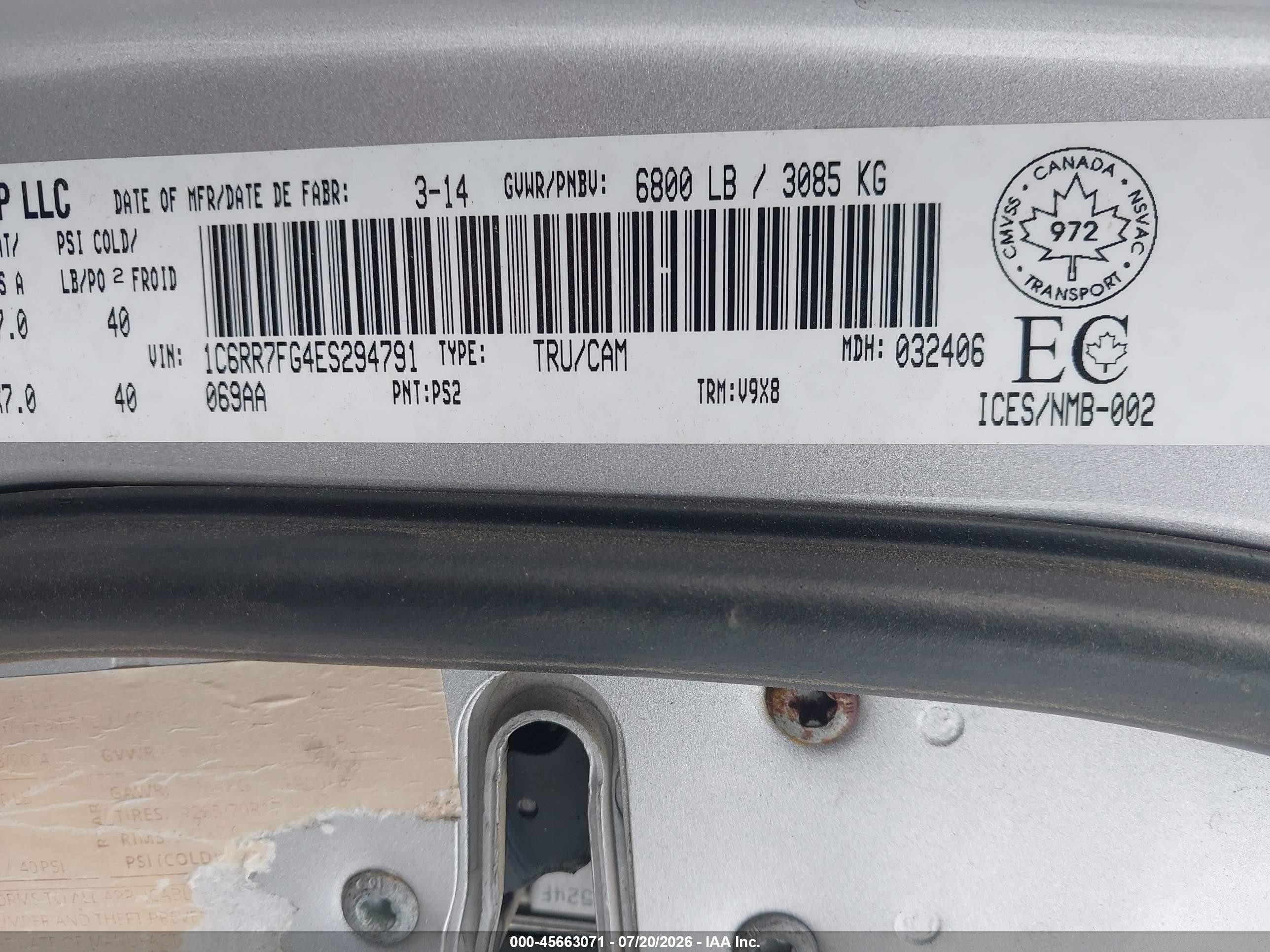 2014 Ram 1500 St Silver vin: 1C6RR7FG4ES294791