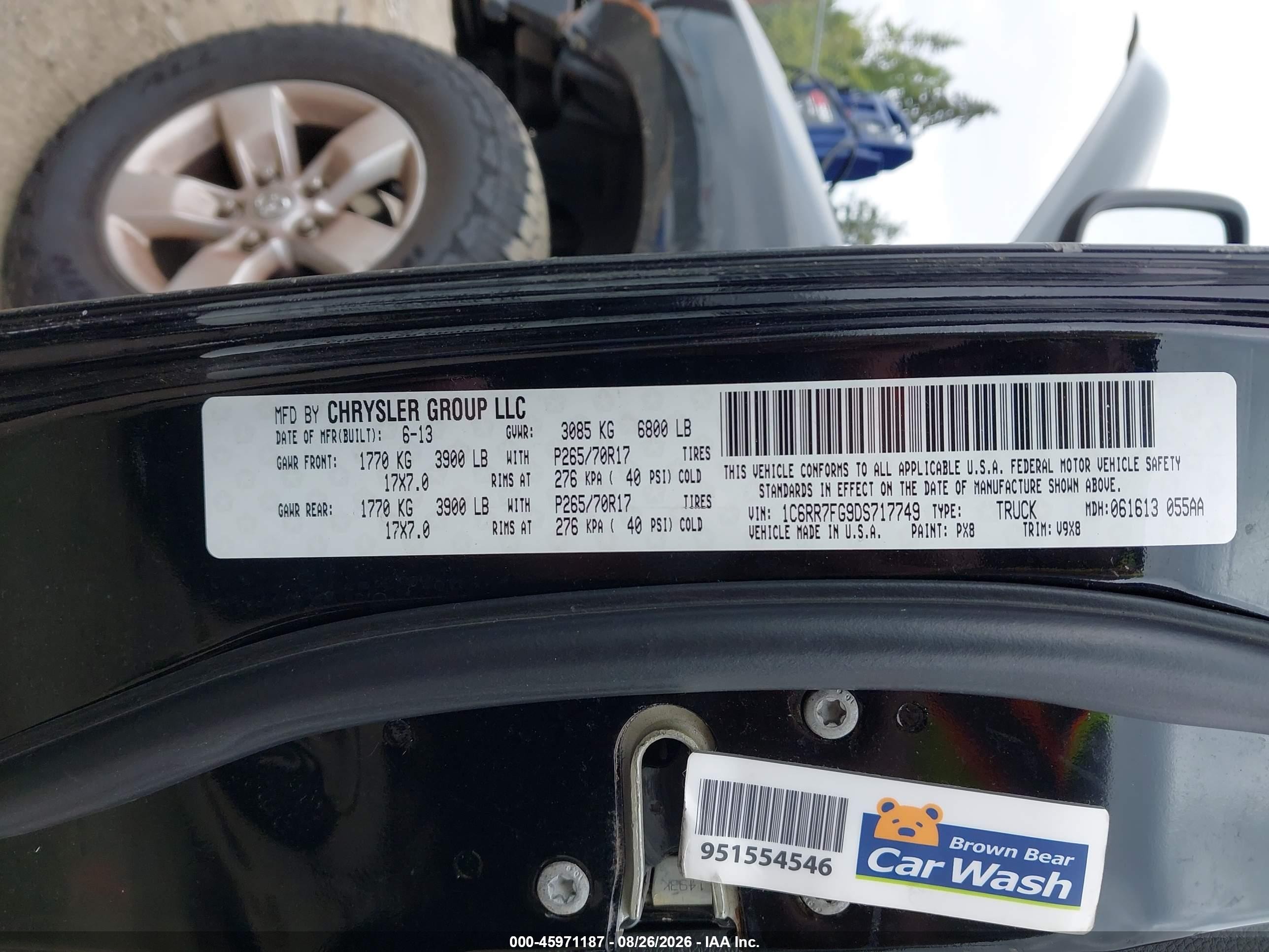 2013 Ram 1500   Black vin: 1C6RR7FG9DS717749