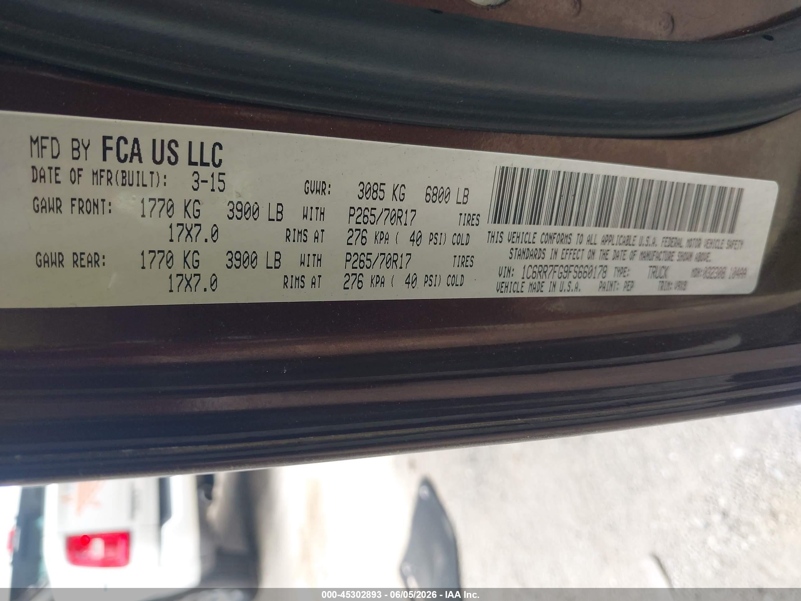 2015 Ram 1500 Tradesman Коричневый vin: 1C6RR7FG9FS660178