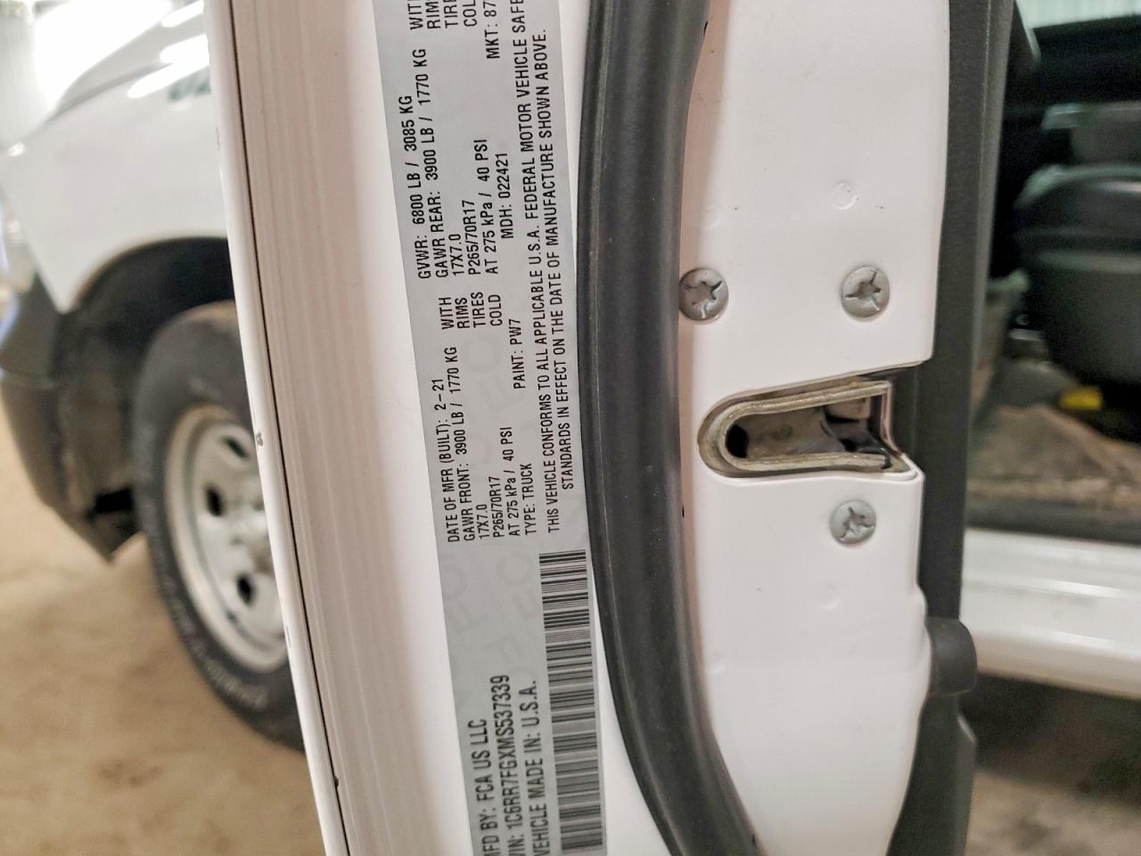 2021 Ram 1500 Classic Tradesman White vin: 1C6RR7FGXMS537339