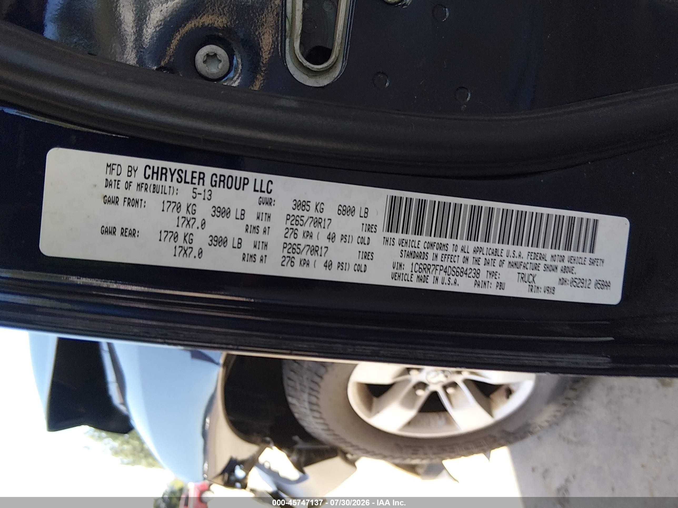 2013 Ram 1500   Blue vin: 1C6RR7FP4DS684238