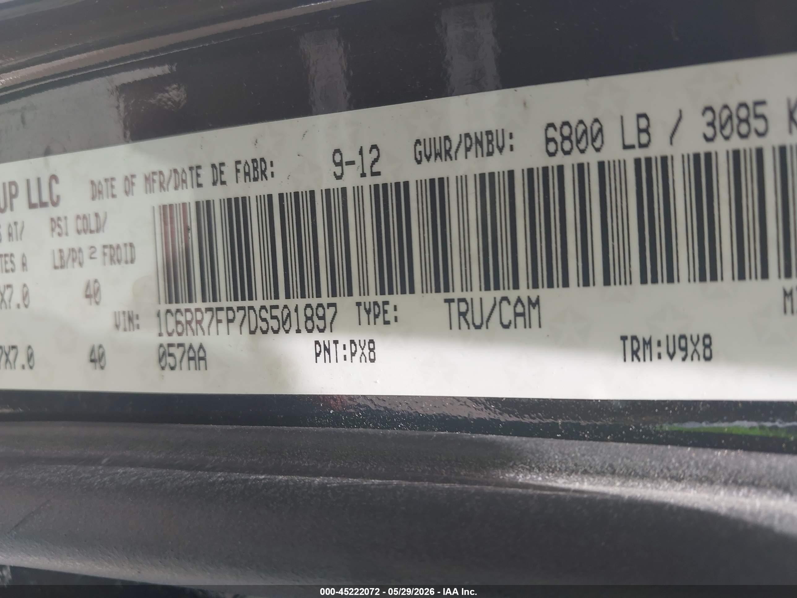 2013 Ram 1500 St Черный vin: 1C6RR7FP7DS501897