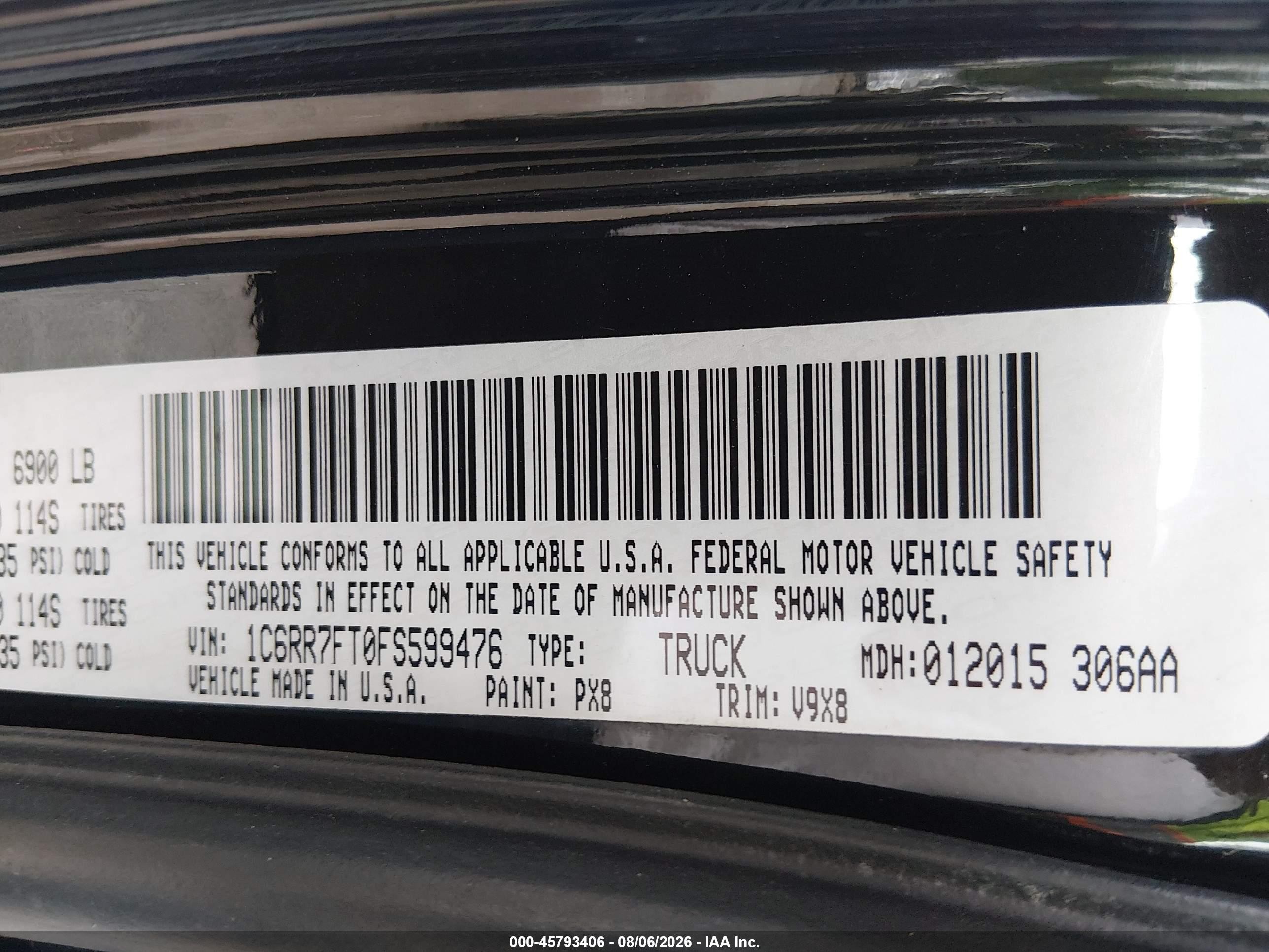 2015 Ram 1500 Express Black vin: 1C6RR7FT0FS599476