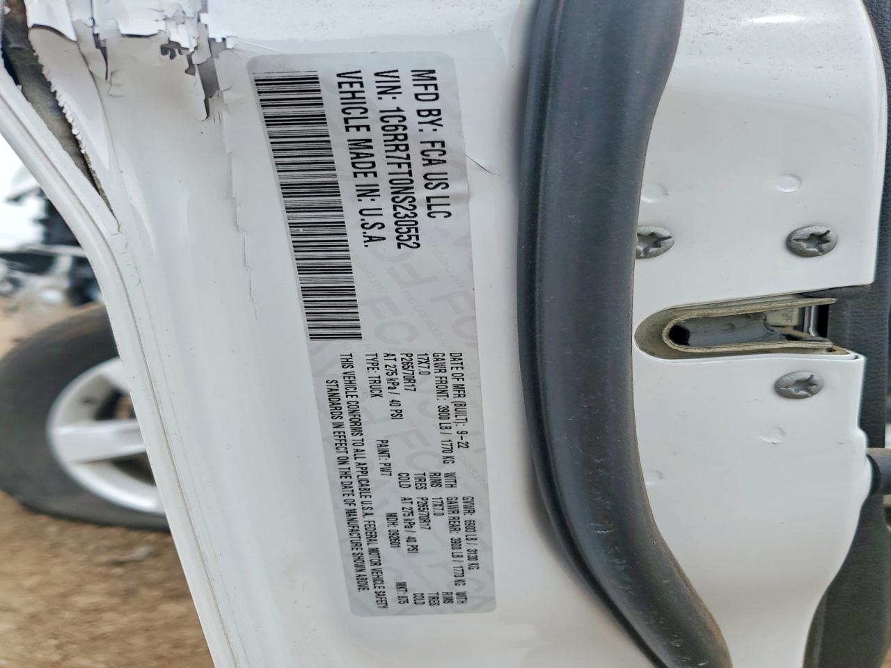 2022 Ram 1500 Classic Tradesman White vin: 1C6RR7FT0NS230552
