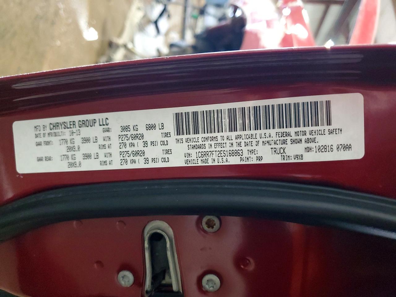 2014 Ram 1500 St Red vin: 1C6RR7FT2ES168863