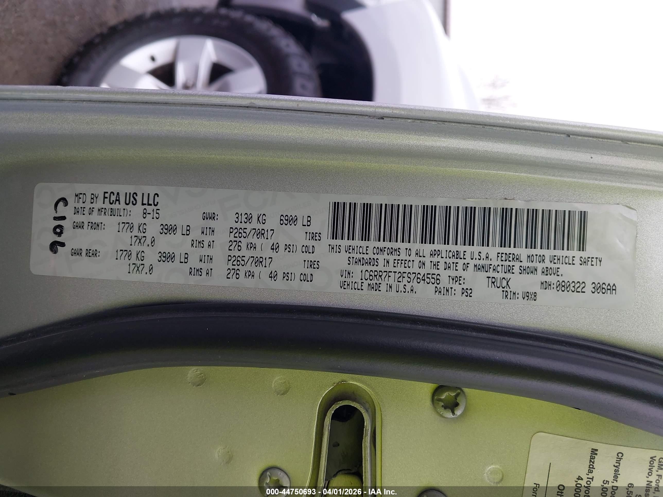 2015 Ram 1500 Tradesman Silver vin: 1C6RR7FT2FS764556
