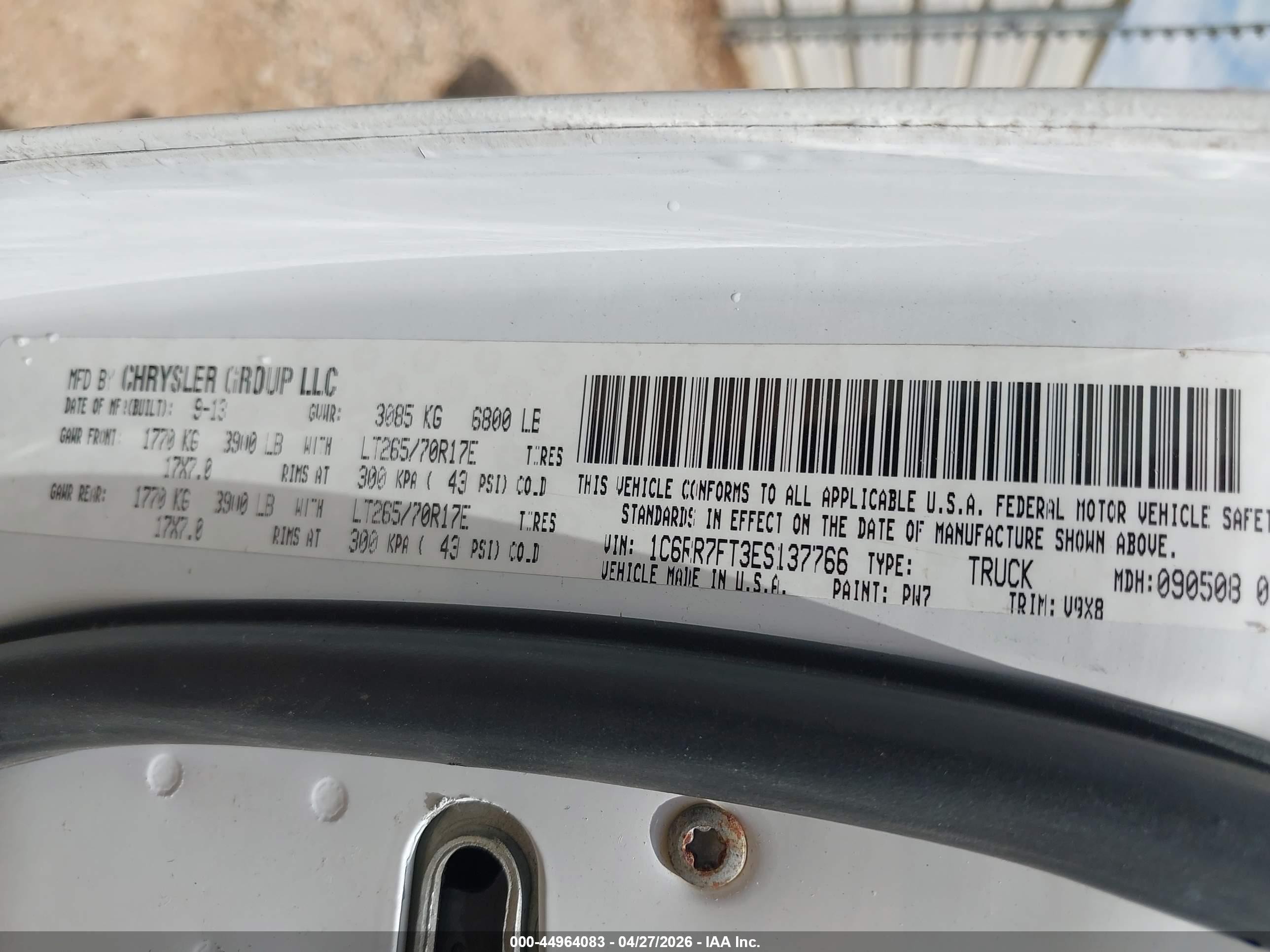 2014 Ram 1500 Tradesman White vin: 1C6RR7FT3ES137766